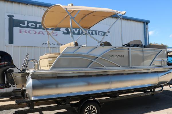 2025 Sylvan Mirage 820 CLZ DH pontoon boat with canopy on trailer.