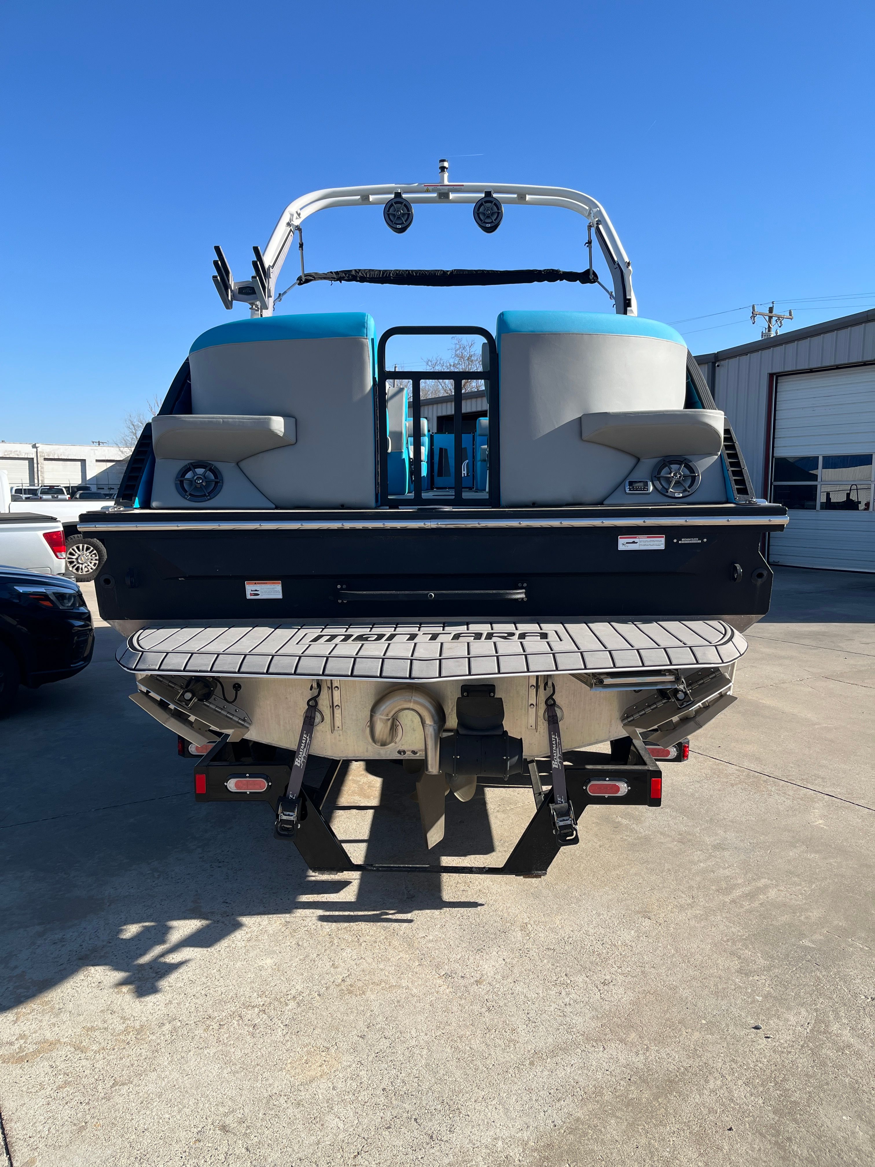 Rear view of the 2023 Montara Surf Boss 2.0 boat.