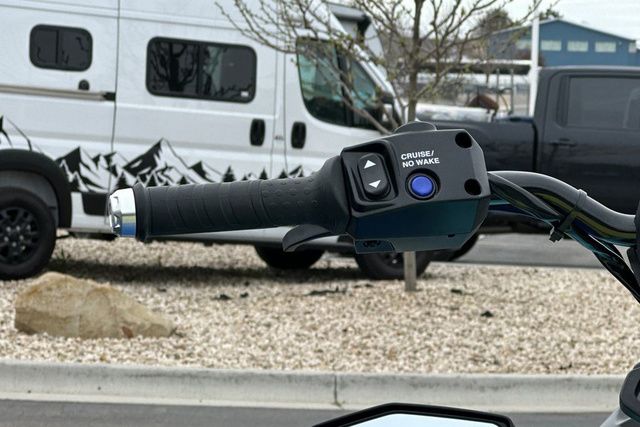 Close-up of a Yamaha WaveRunner handlebar with cruise and no-wake buttons.