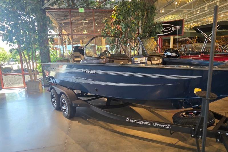 2026 Ranger VX1788 WT boat displayed indoors on a trailer.