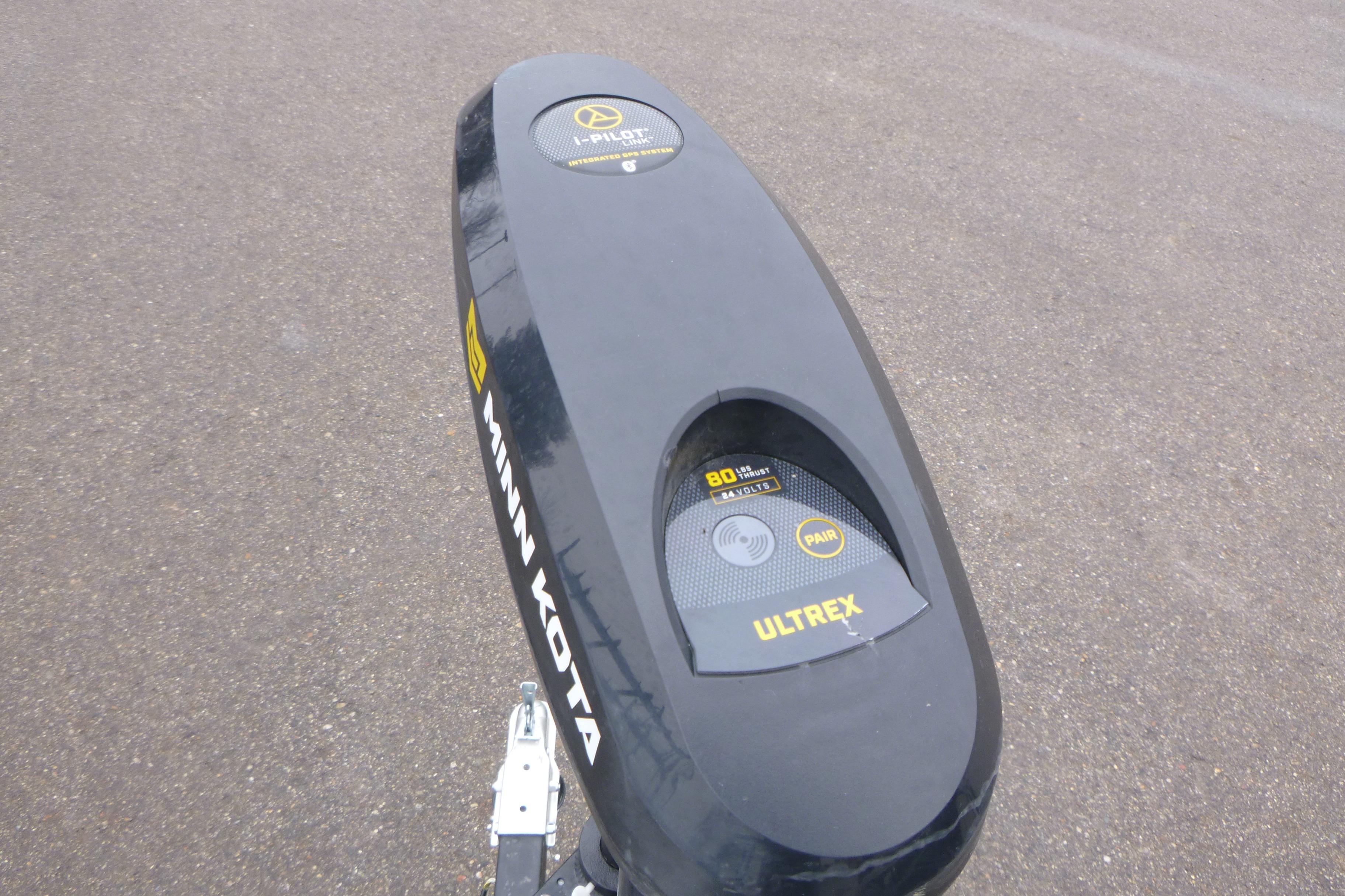Minn Kota Ultrex motor on 2024 Lowe Roughneck 2070 boat, featuring i-Pilot technology.
