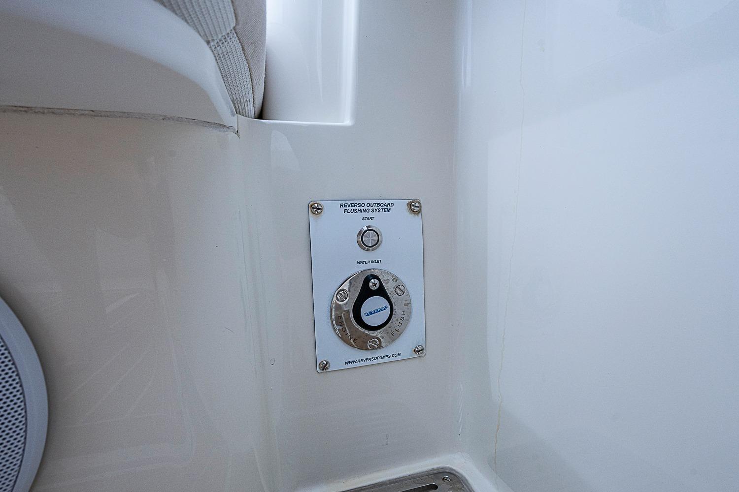 Hinckley Sport Boat 40 X 2023, Reverso outboard flushing system detail.
