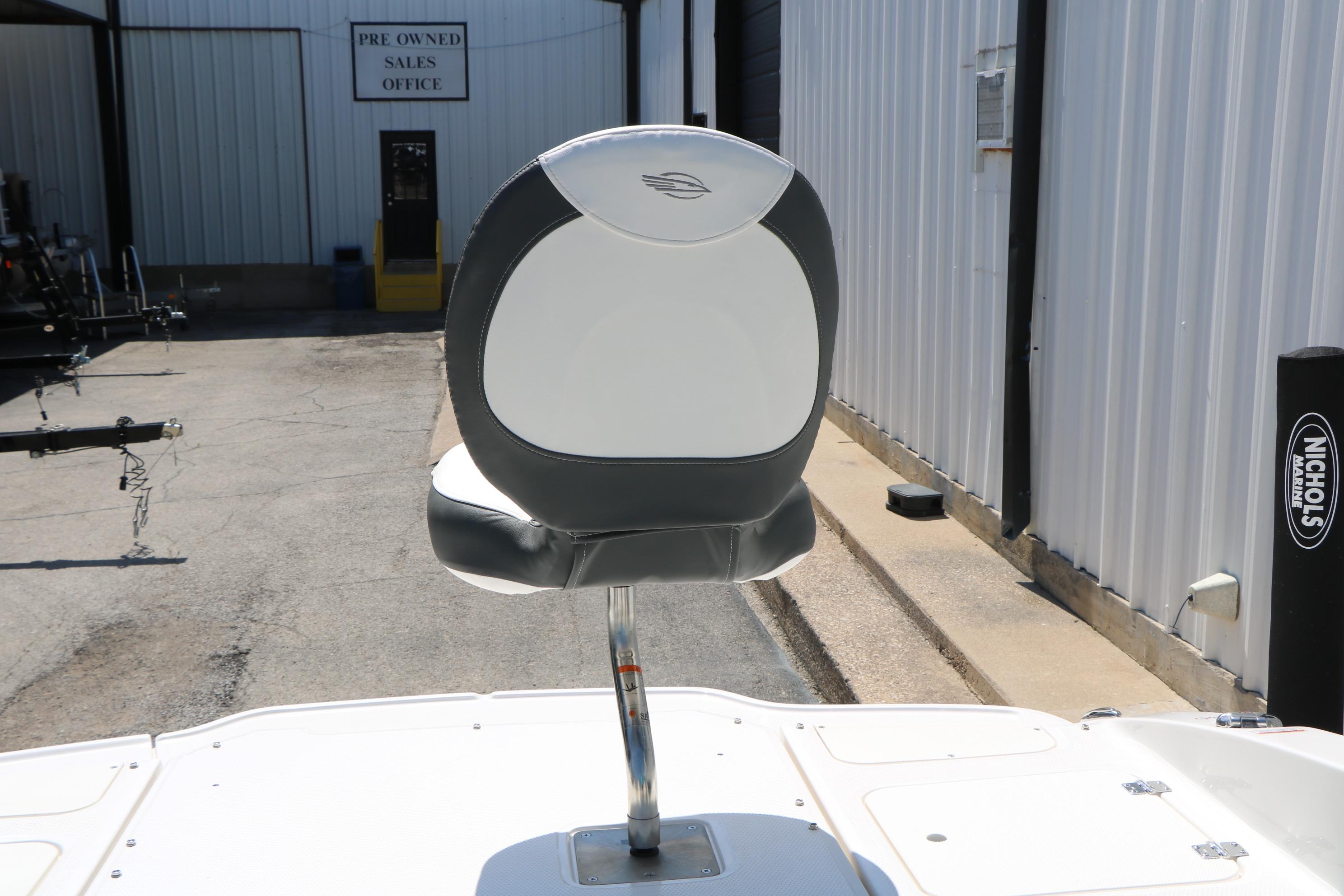 2025 Chaparral 21 SSi Ski & Fish boat seat at dealership lot.