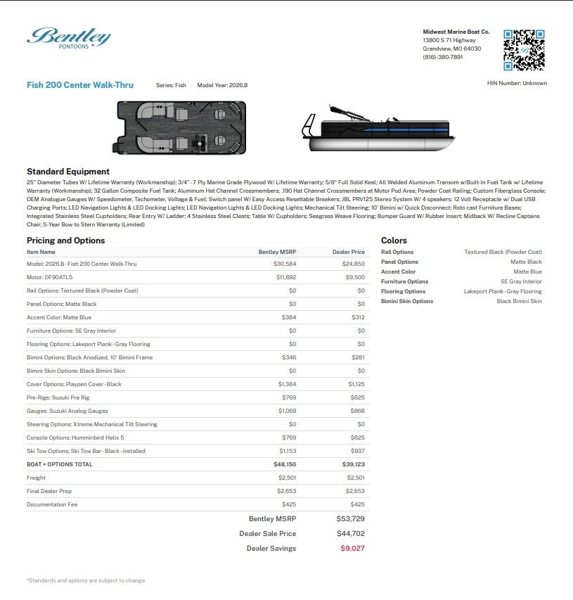 2027 Bentley Pontoons 200 Fish CWT - 2