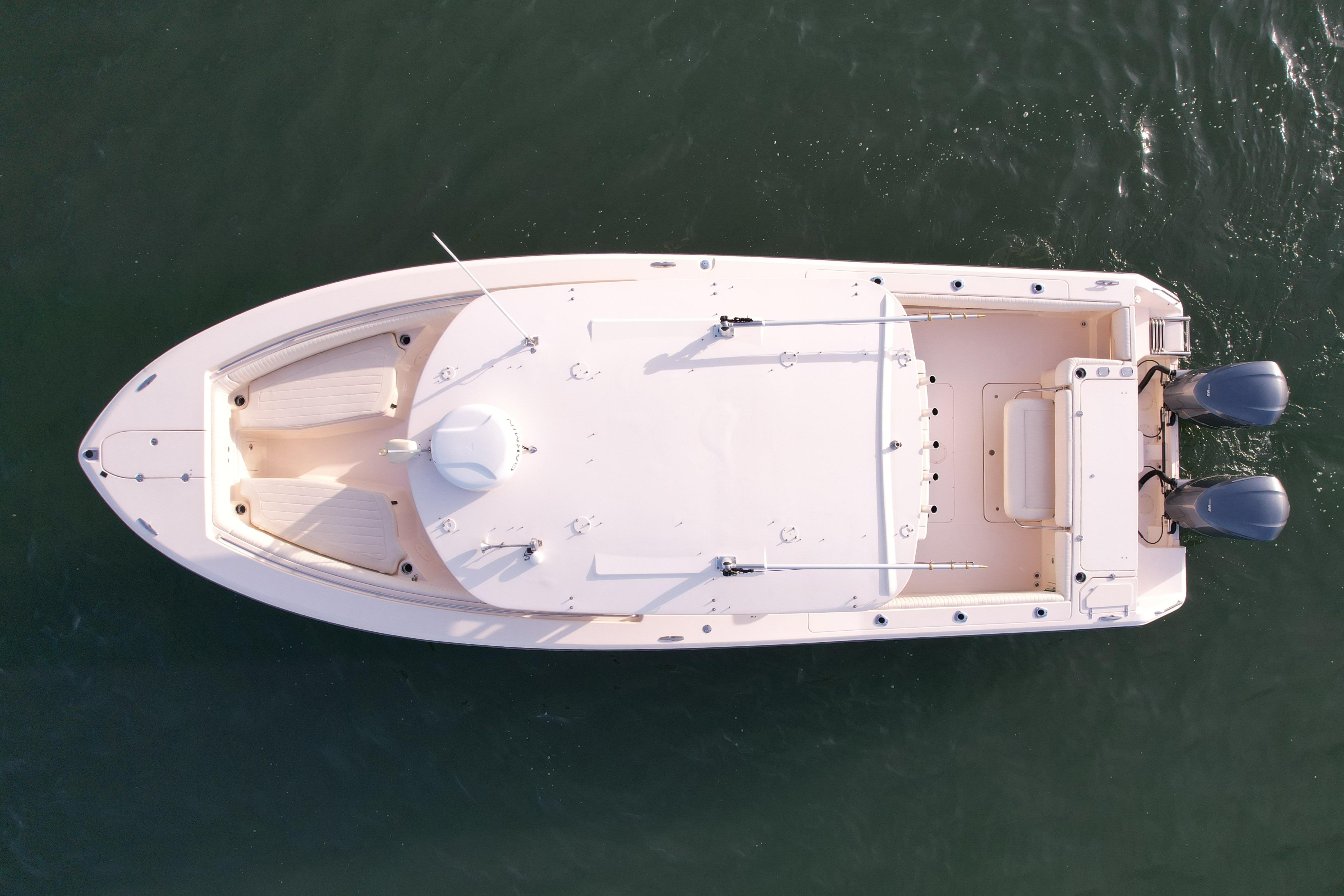 Overhead view of 2012 Grady-White Canyon 336 boat on water.