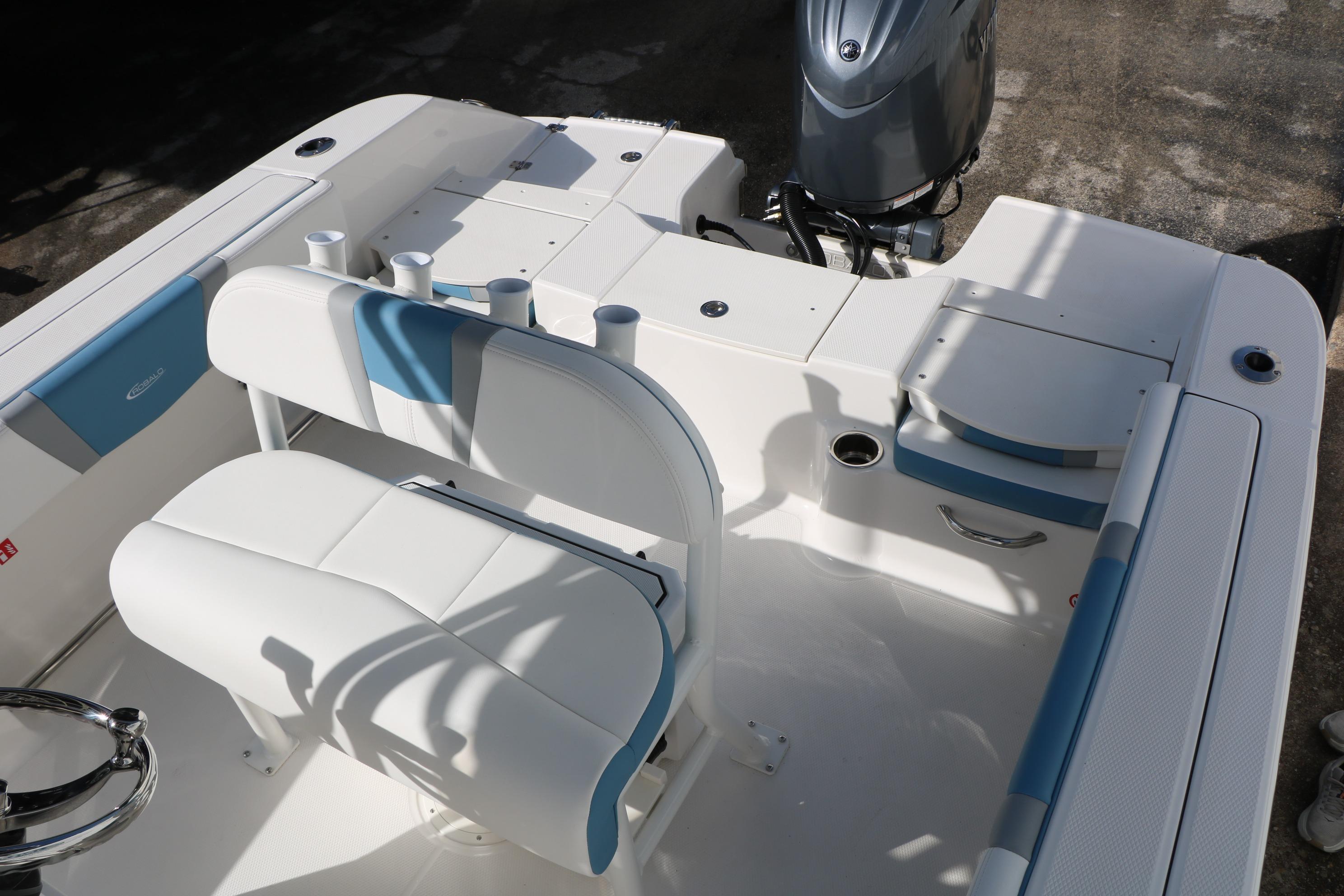 2026 Robalo R200 Center Console boat interior with seating and motor.
