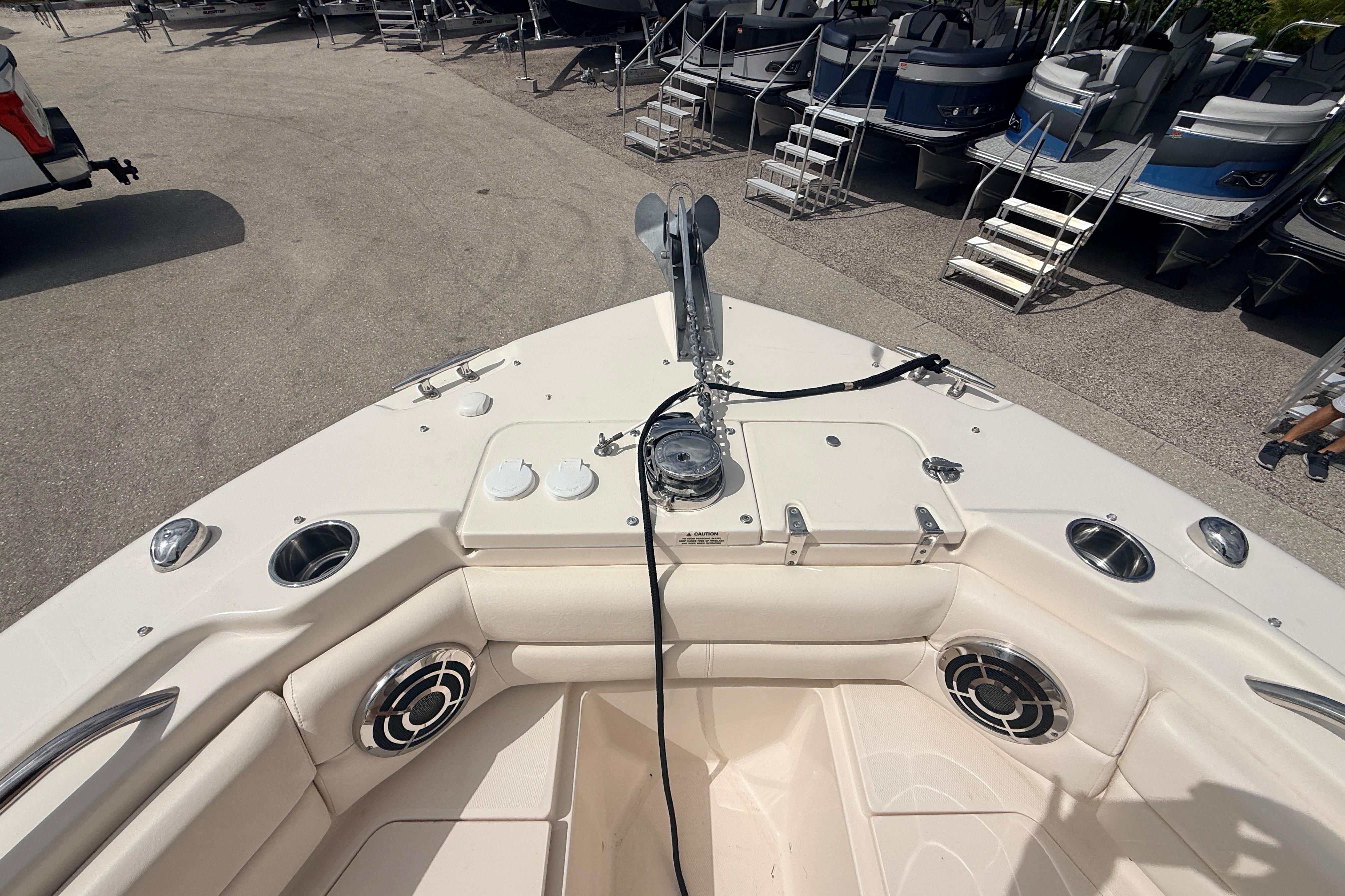 2015 Grady-White Freedom 255 boat interior with seating and anchor system.