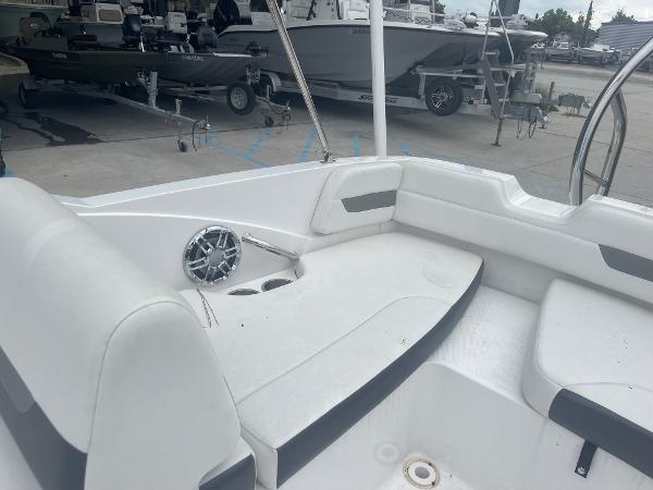 2022 Hurricane SS185 OB boat interior with seating and speaker.