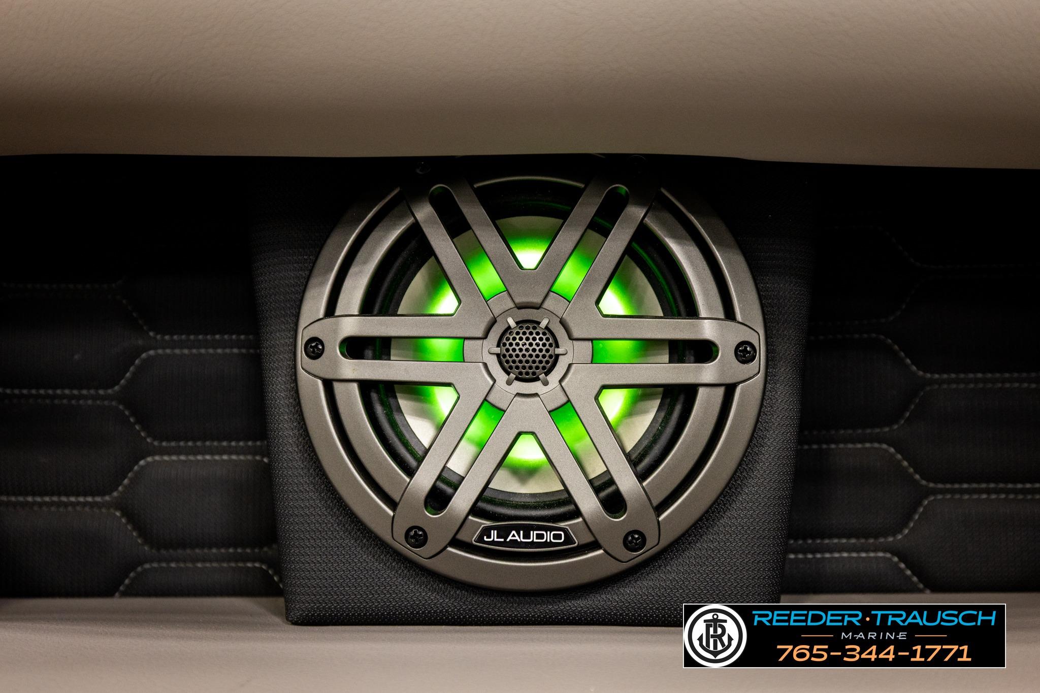 JL Audio speaker with green LED lighting in 2024 FOURWINNS HD5 Surf boat.