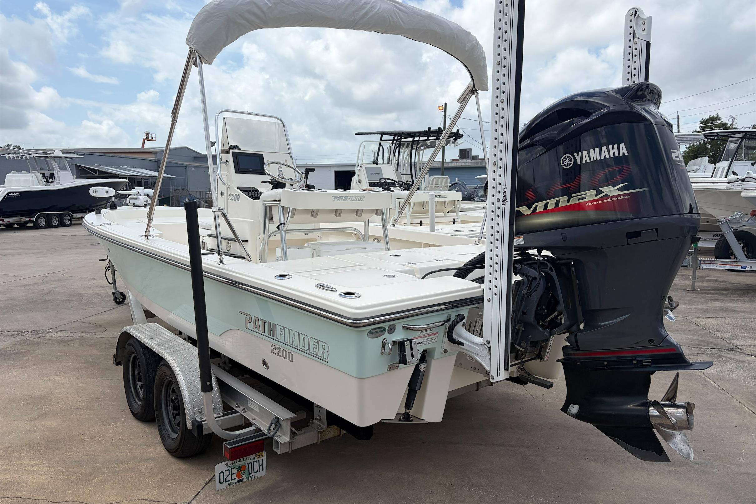 2017 Pathfinder 2200 TRS boat with Yamaha VMAX engine on trailer.