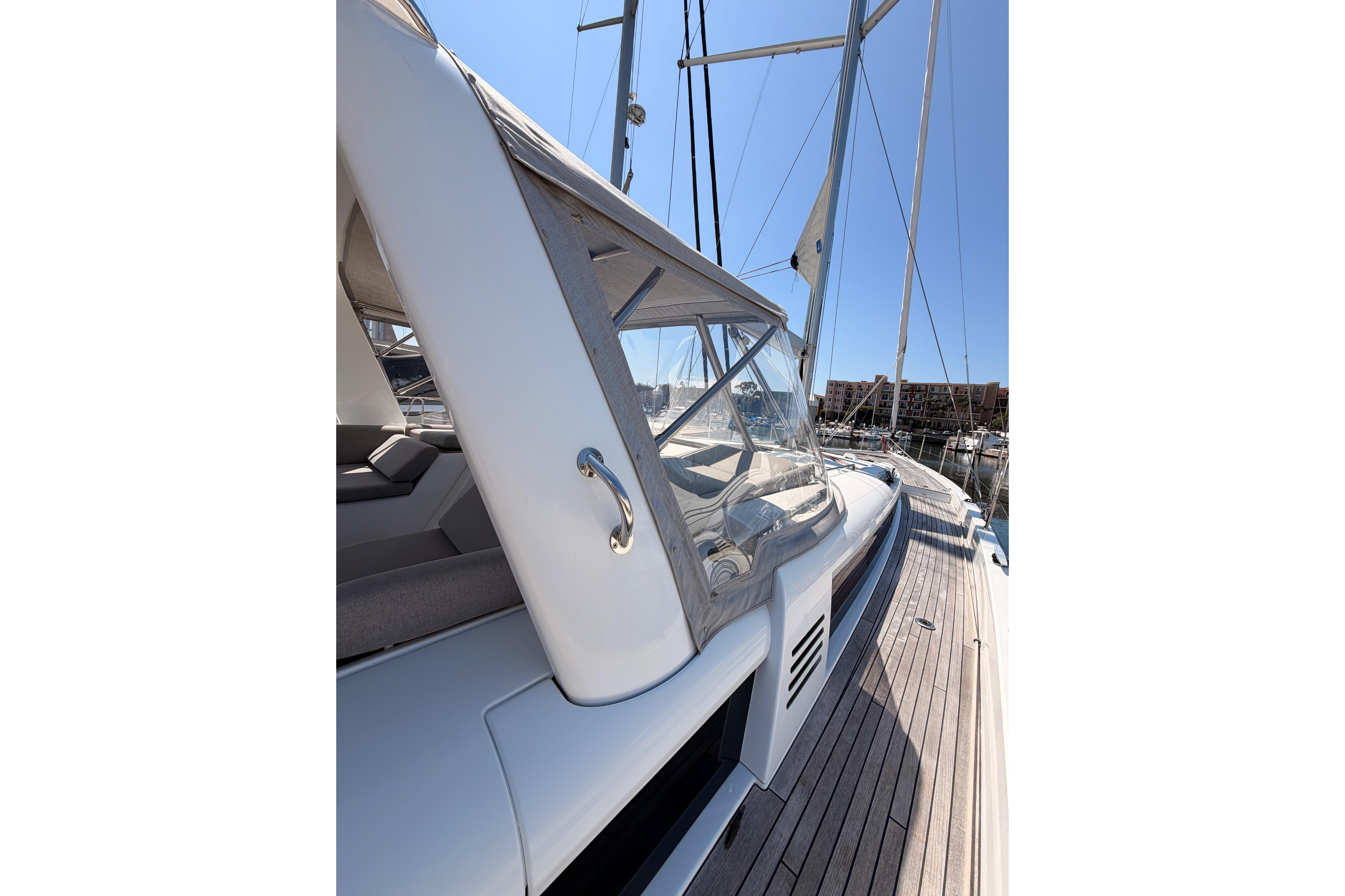 2022 Beneteau Oceanis Yacht 54, sleek deck view with modern design elements.