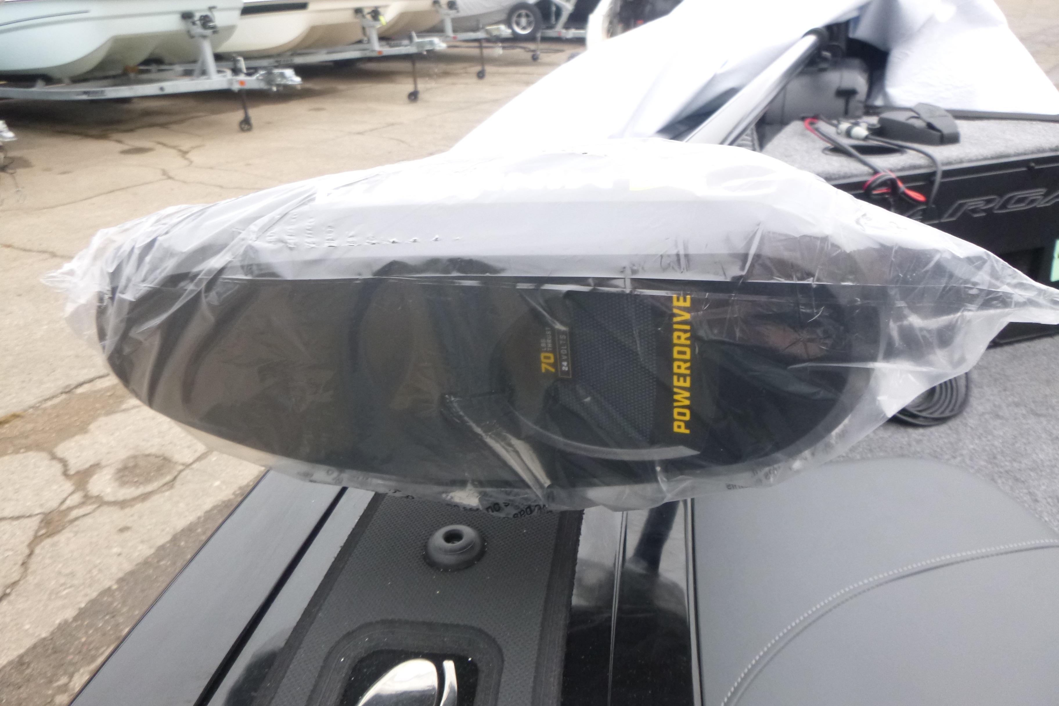 2026 Tracker Targa V-18 Combo boat with PowerDrive motor, wrapped in protective plastic.
