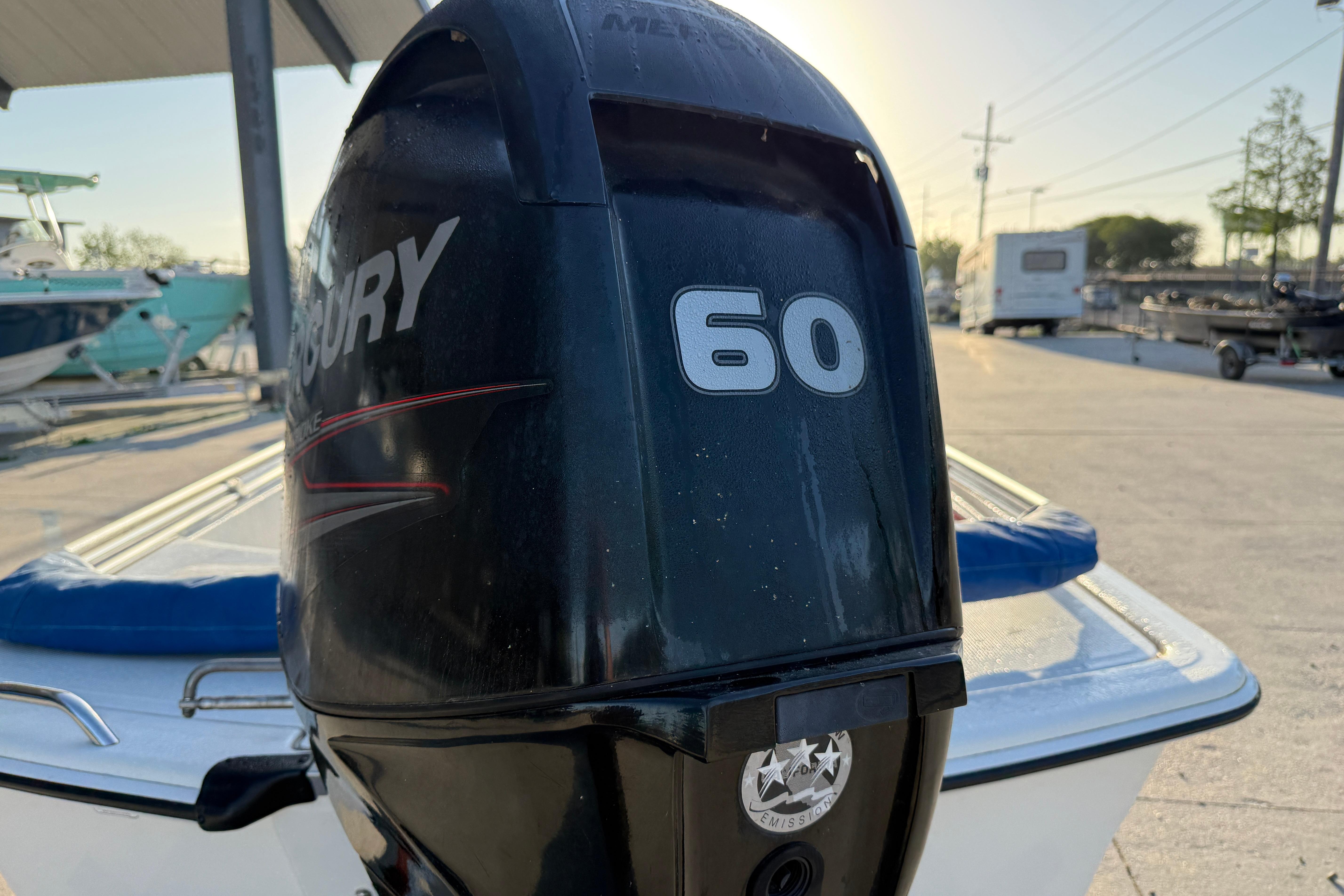 Mercury 60 horsepower outboard motor on a 2017 Mako Pro Skiff 17 CC boat.