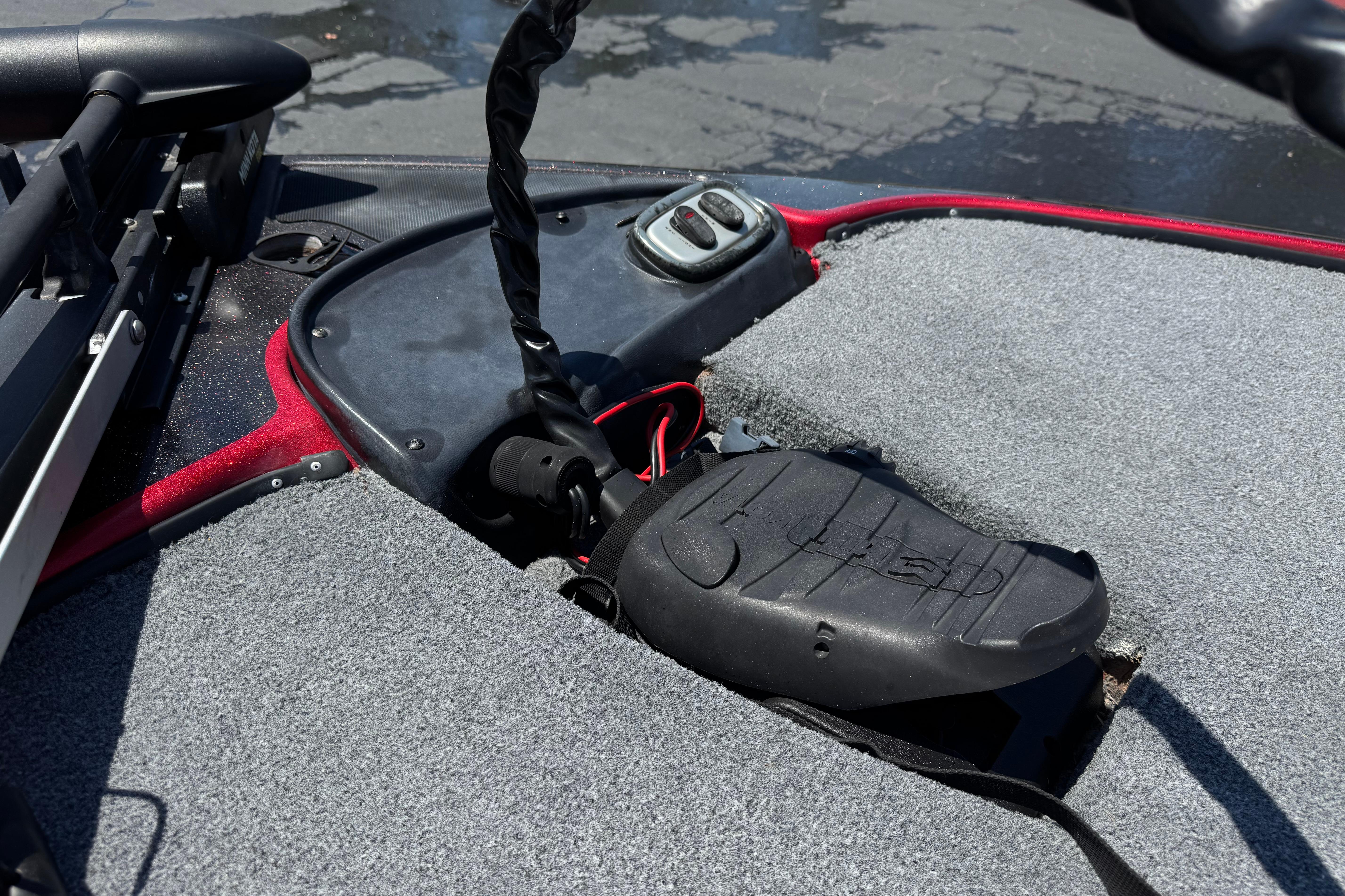 2012 Nitro Z-7 boat deck with trolling motor pedal and control panel.