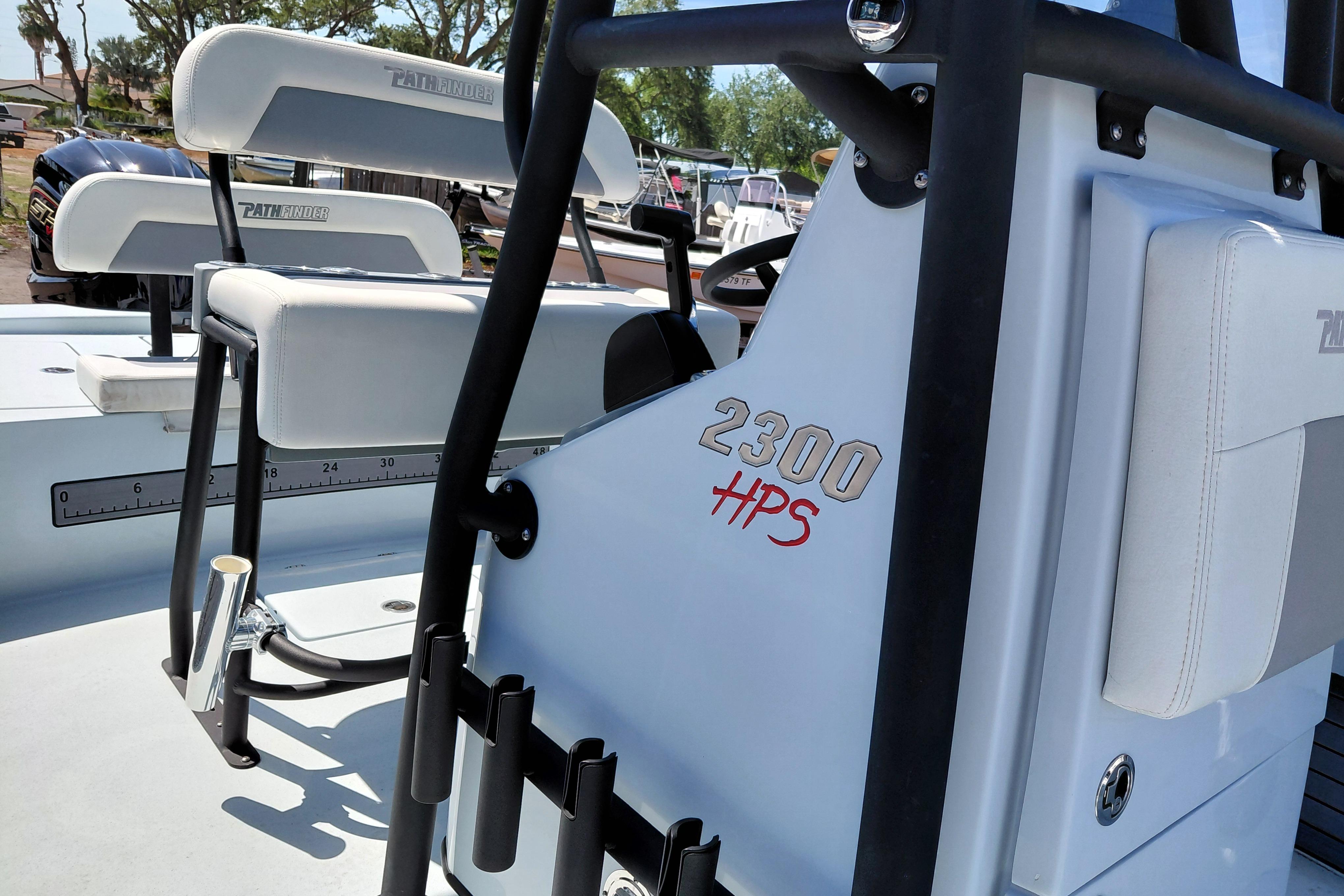2022 Pathfinder 2300 HPS boat interior with seating and console details.