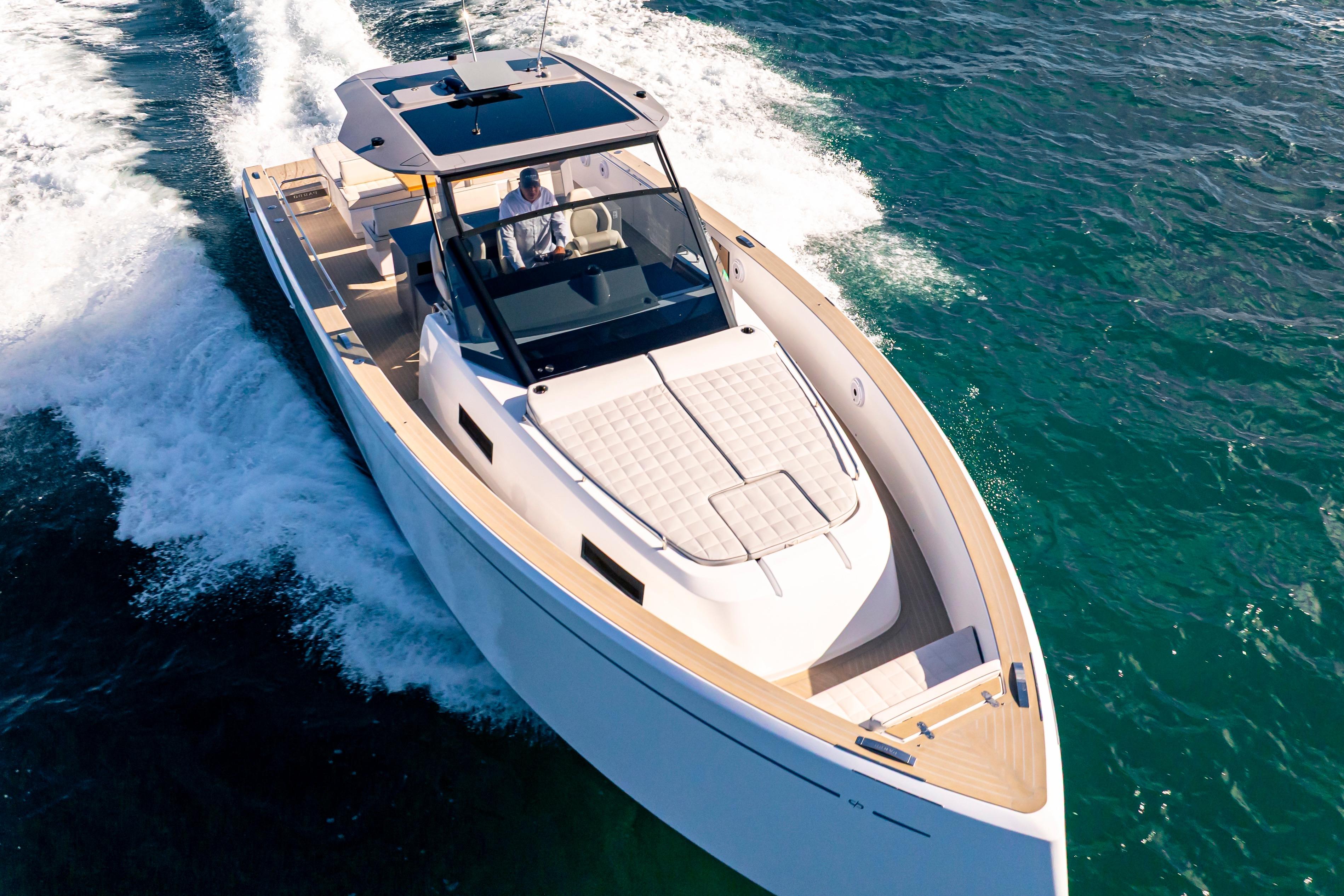 2024 Pardo Yachts P43 cruising on open water, showcasing sleek design and luxury features.