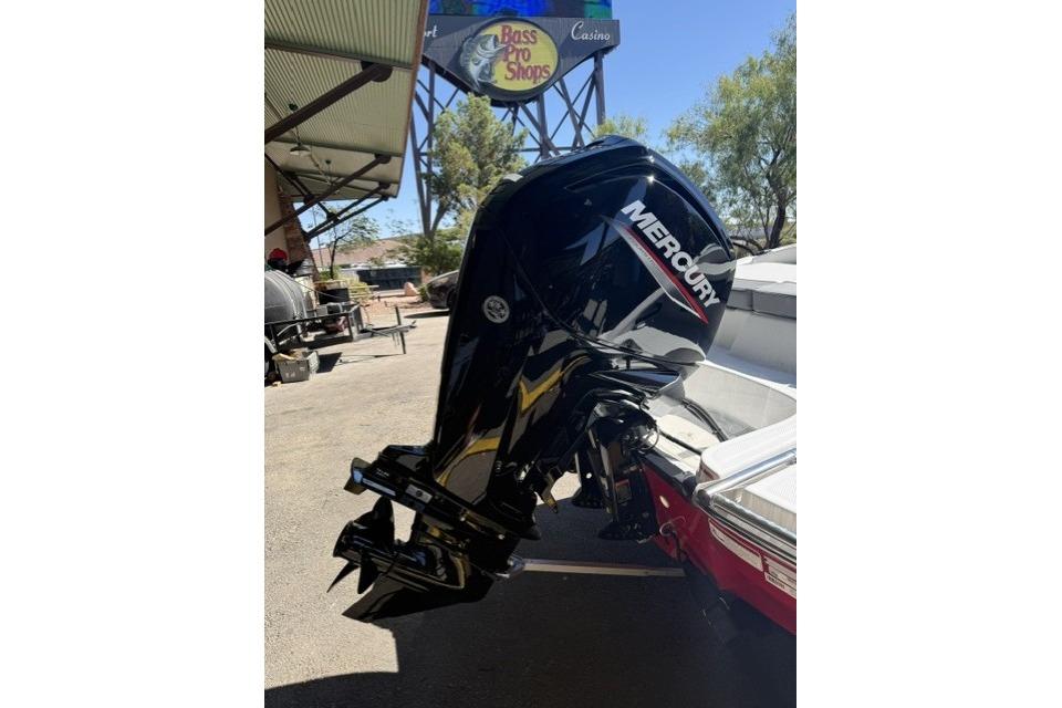 Mercury outboard motor on 2026 Tahoe T16 boat at Bass Pro Shops.