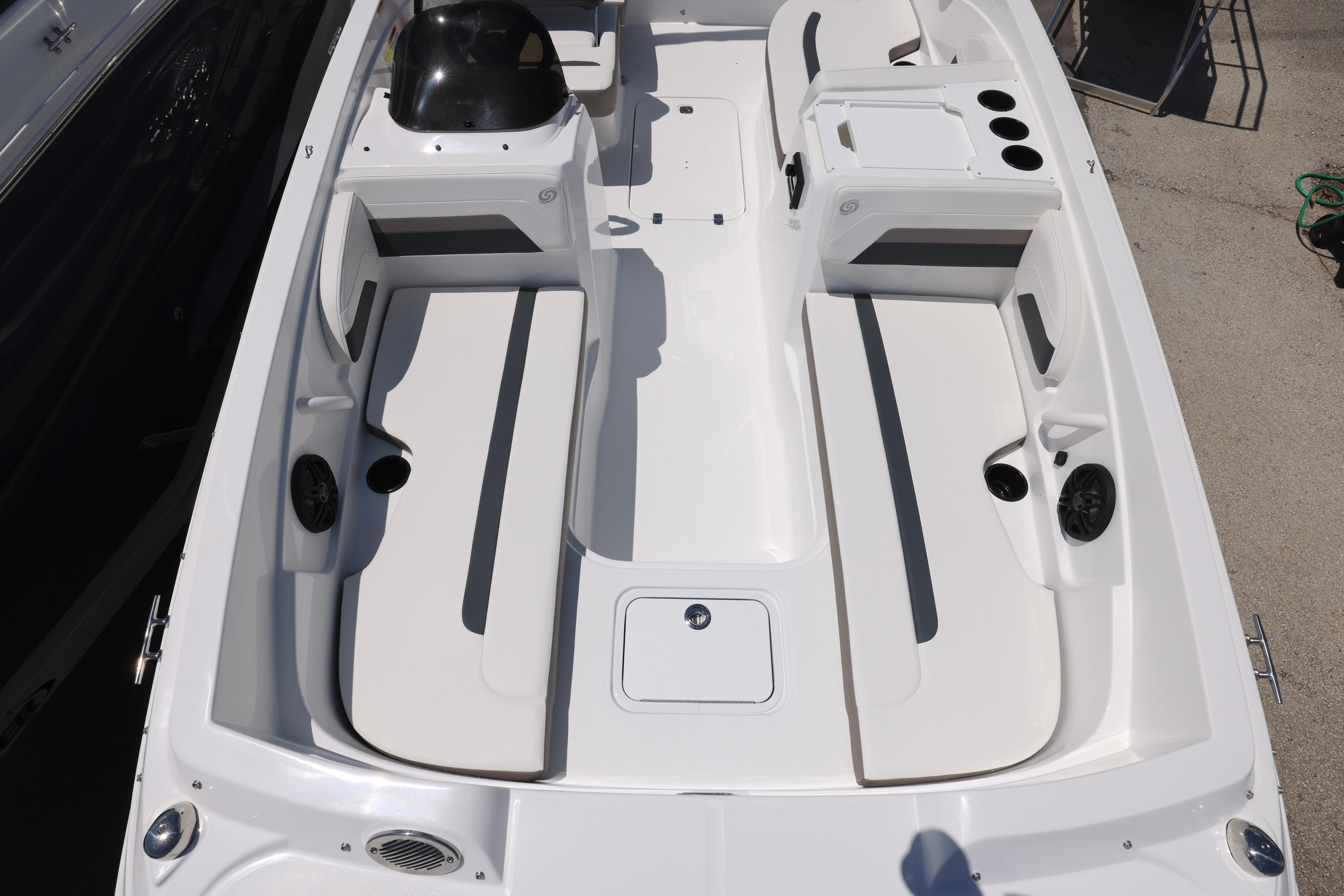 2026 Hurricane SunDeck Sport 205 OB boat interior with spacious seating and modern design.