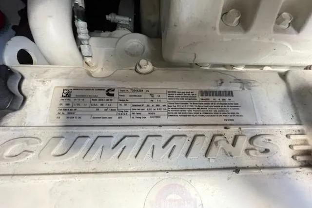 Cummins engine label on 2016 Sea Ray Sundancer 510 yacht, showcasing specifications.
