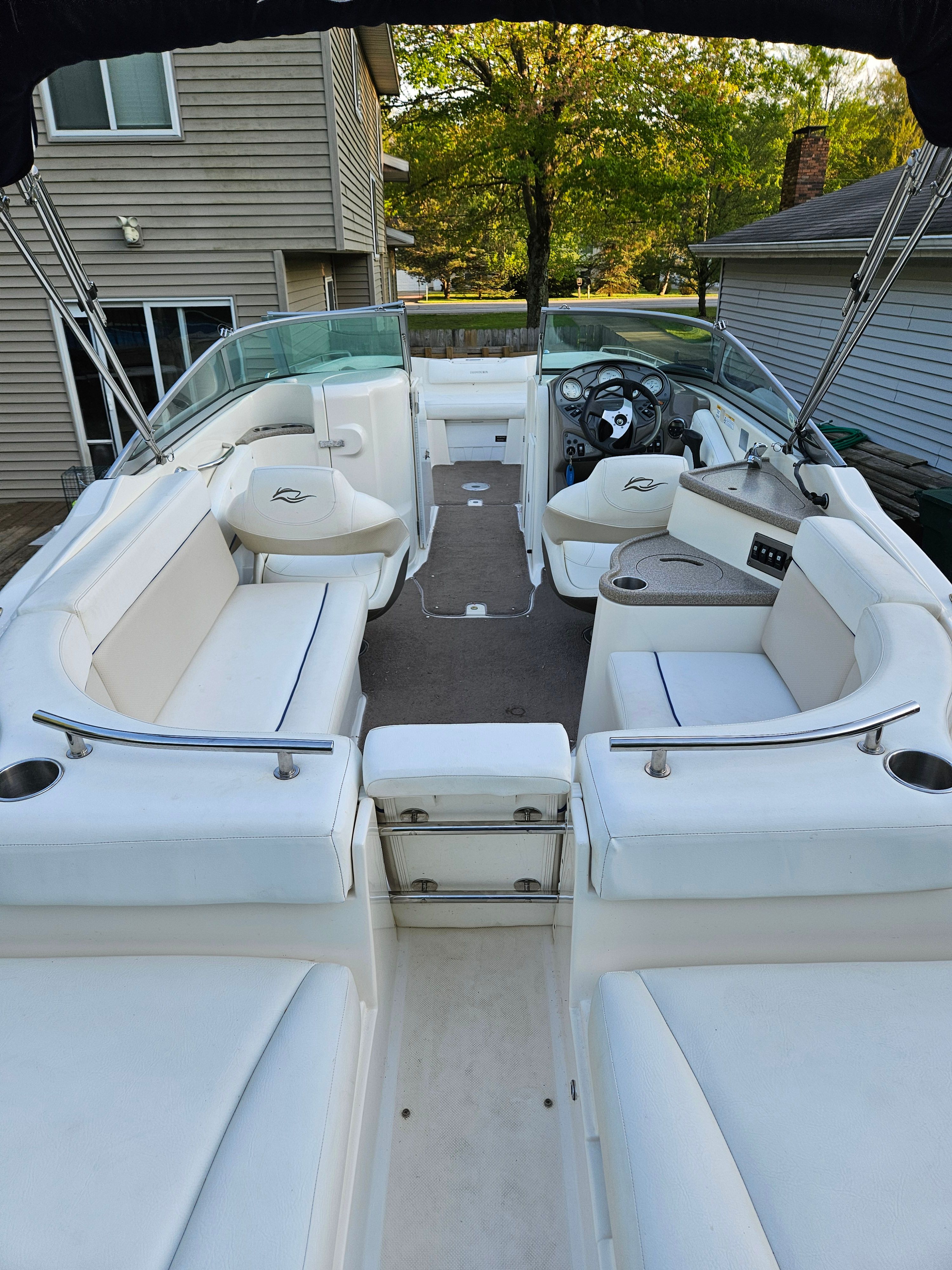 Interior view of a 2009 Rinker Captiva DB boat.