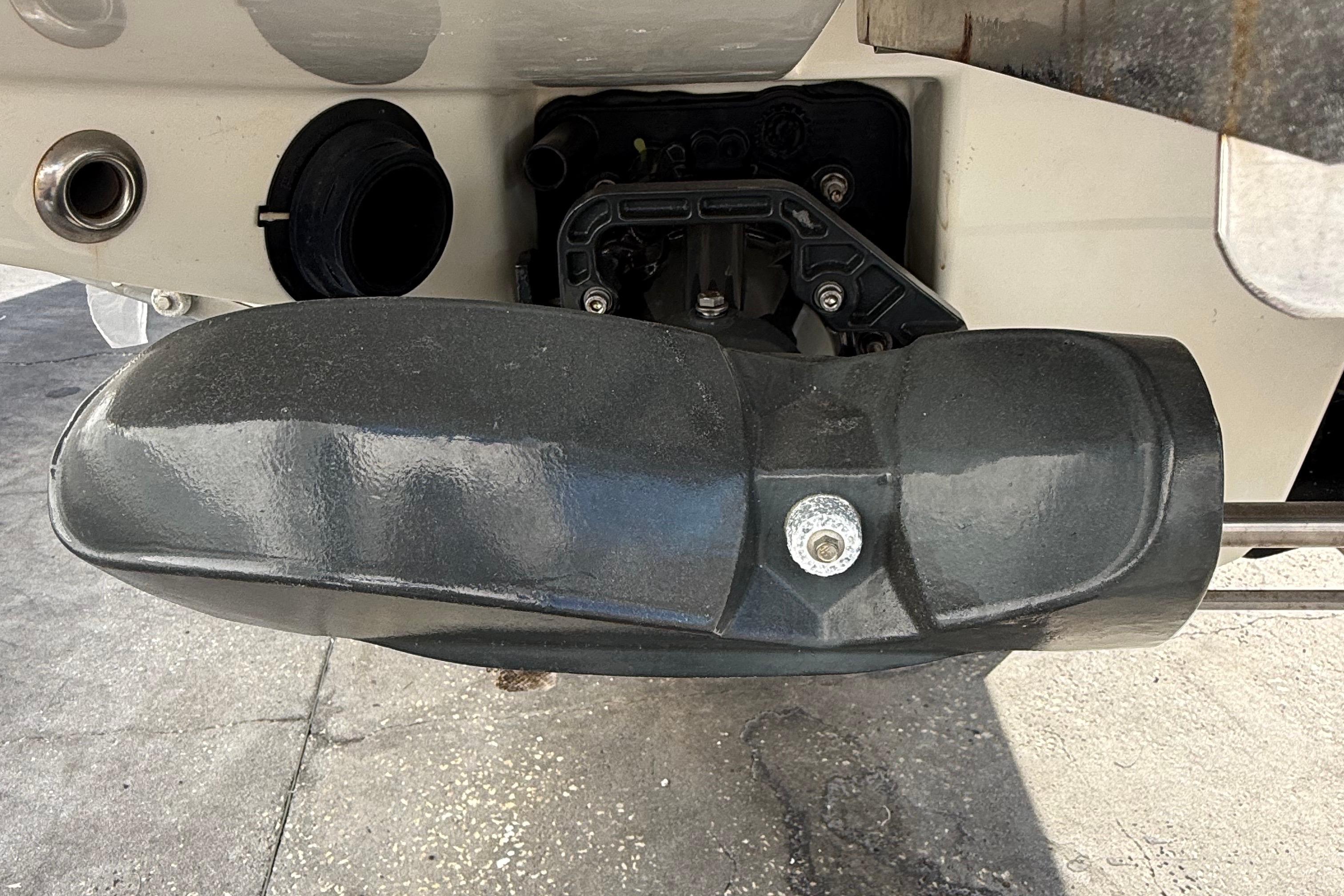 Close-up of a 2021 Scarab 255 ID boat's jet drive system.