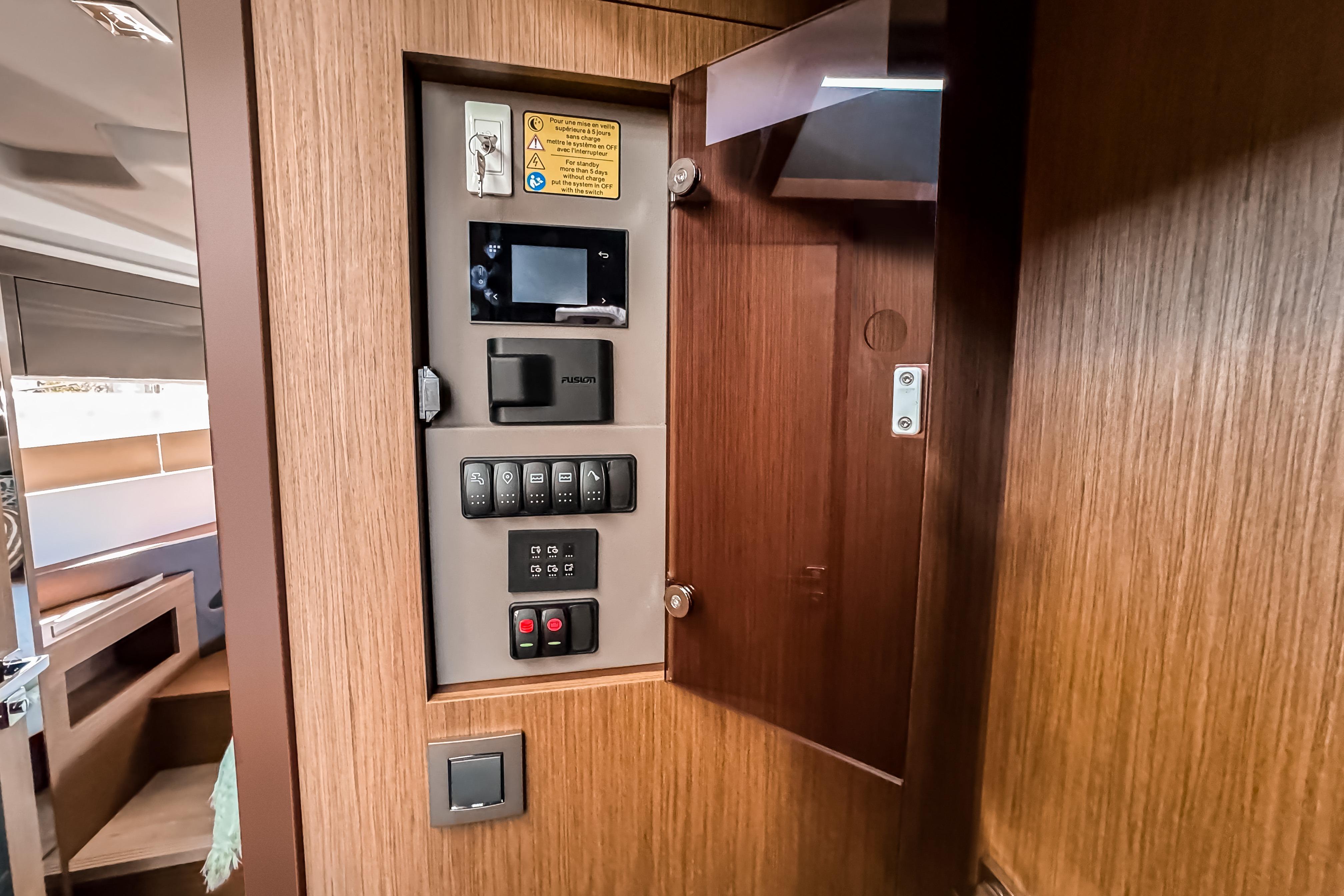Interior view of Wellcraft 44 Explorer 2026 with control panel.