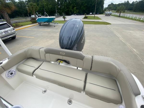 2024 Key West 203 FS boat with Yamaha outboard motor, rear seating view.
