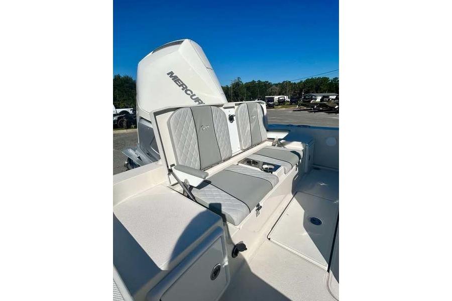 2026 Ranger 2360 Bay boat with Mercury engine, featuring comfortable seating and sleek design.
