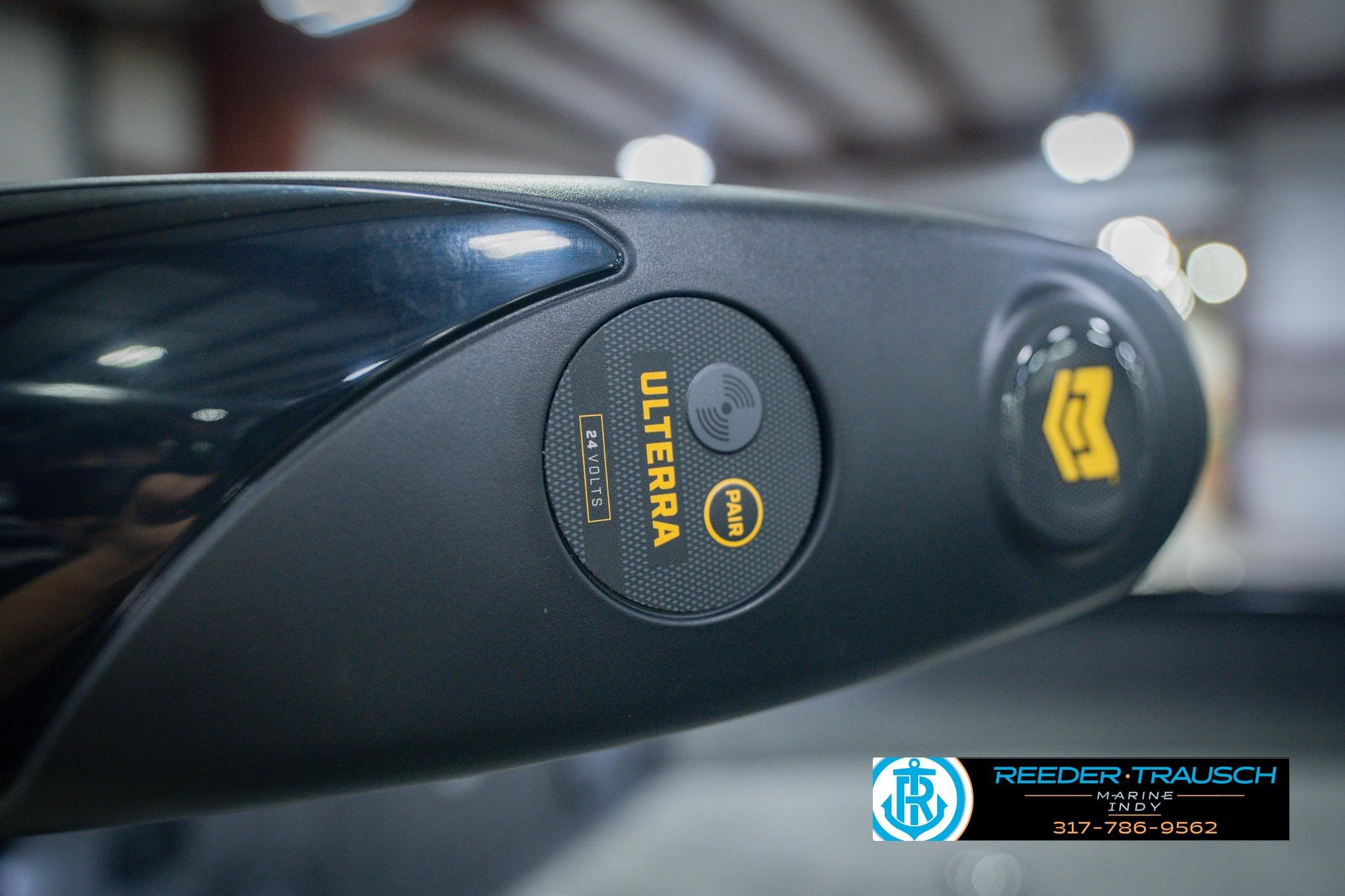 Close-up of a 2026 Lund 1775 Impact XS boat control panel with Ulterra branding.