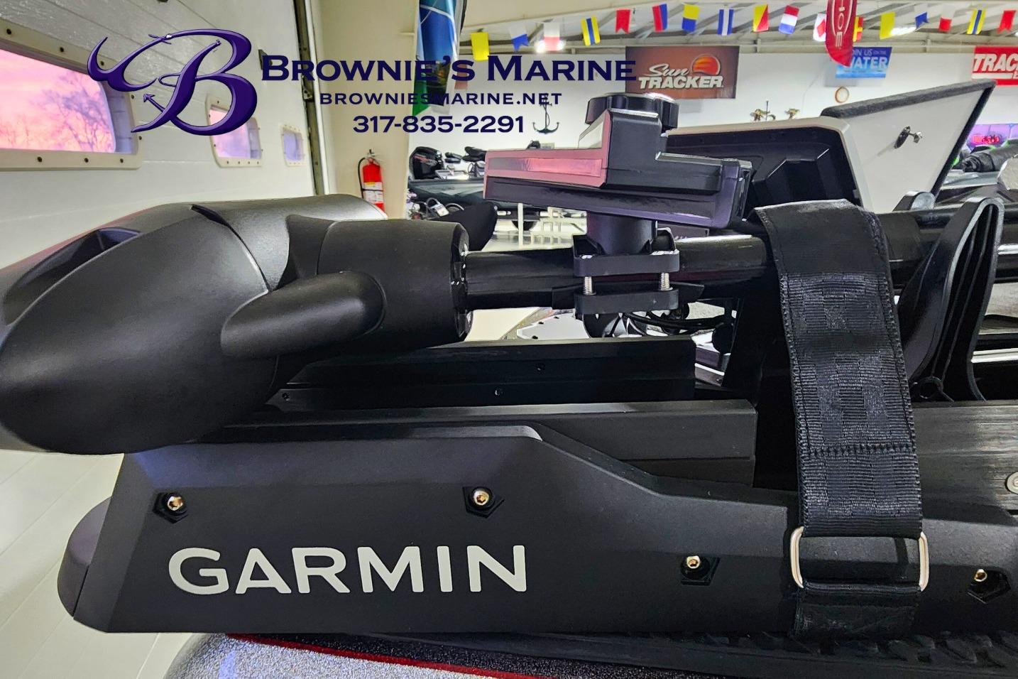 Garmin equipment on a 2026 Ranger Z521 boat at Brownie's Marine showroom.