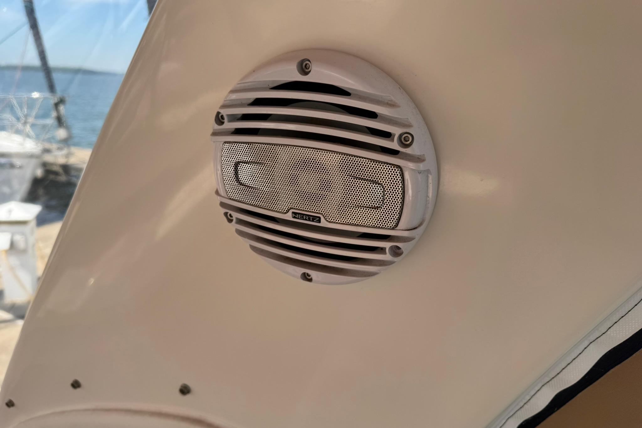 Speaker on 2001 Sea Ray 340 Sundancer boat, featuring Hertz audio system.