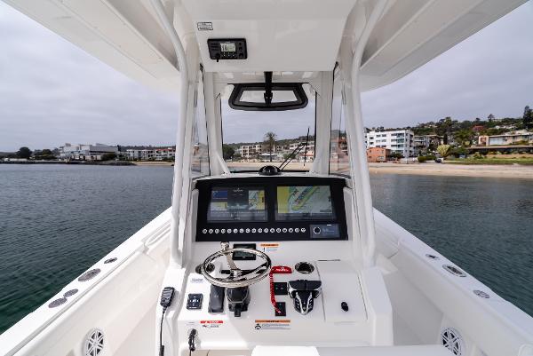 Interior view of 2025 Regulator 28 boat model on the water.