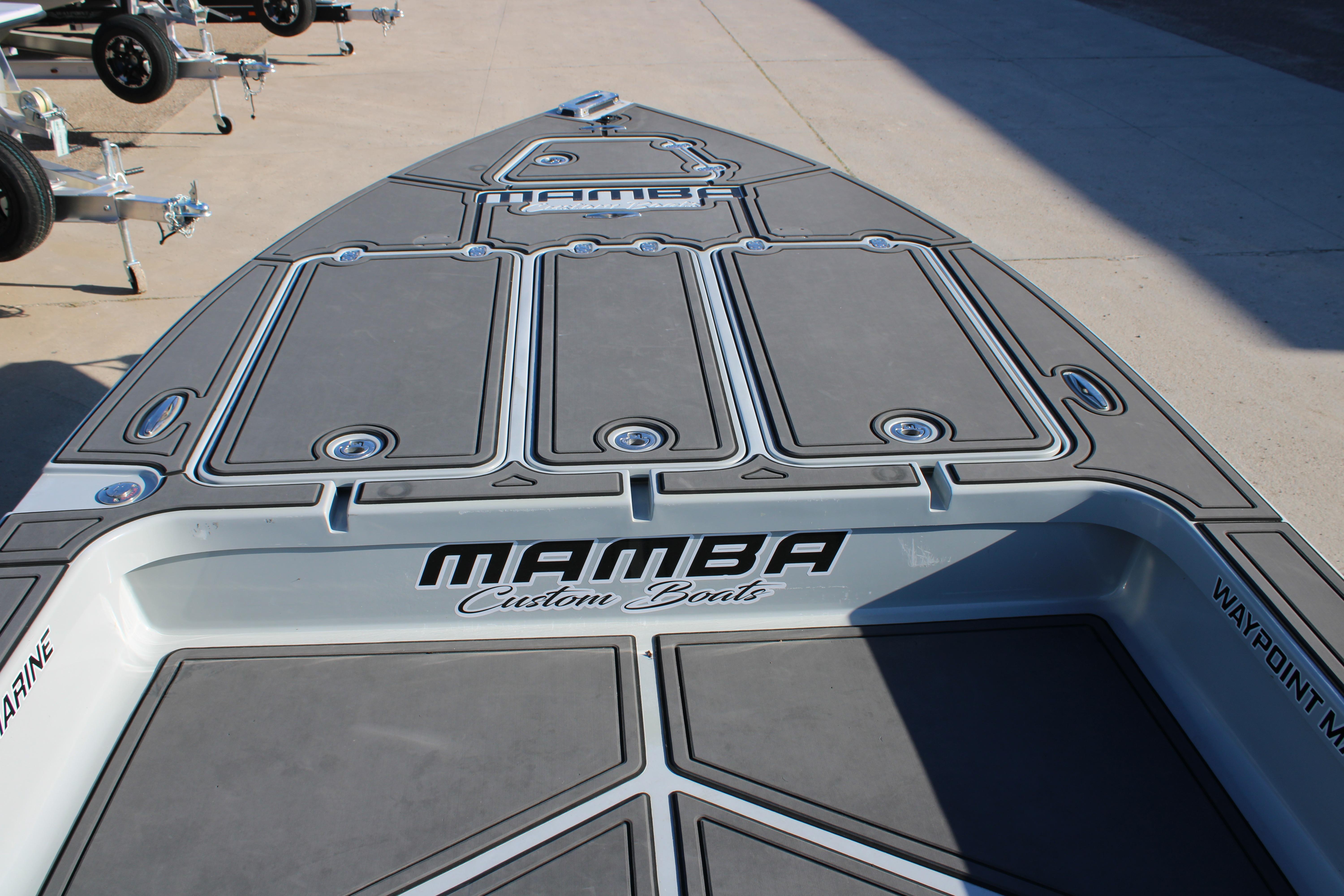 2025 Mamba 227VX boat deck with custom design and logo.