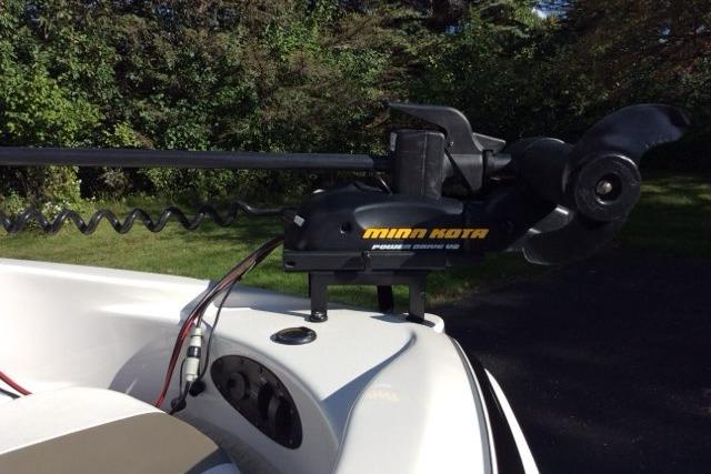 Minn Kota trolling motor mounted on 2012 Glastron GT180 boat.