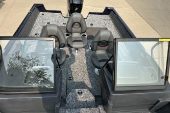 2026 Tracker Pro Guide V-175 WT boat interior with seating and windshield.