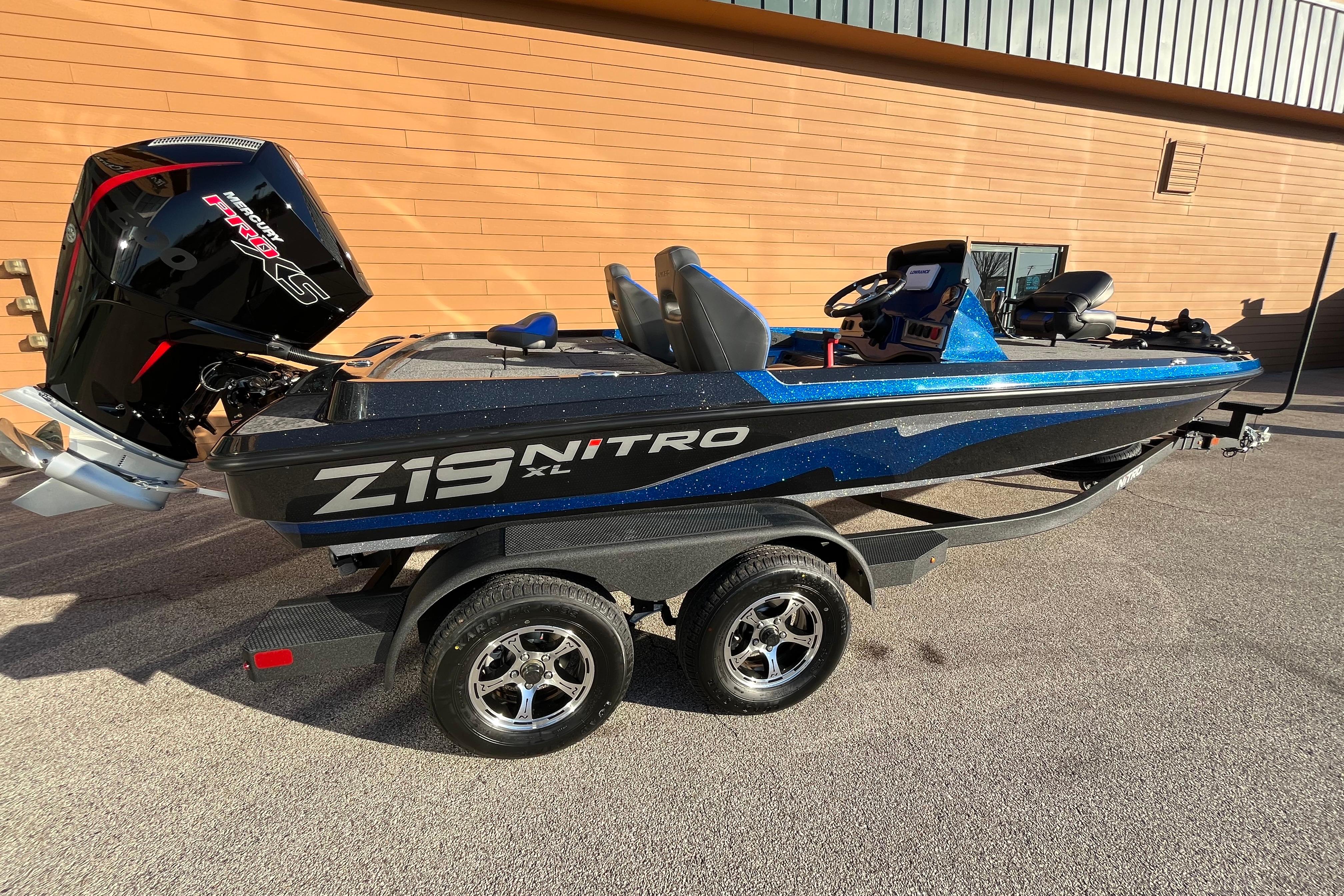 2026 Nitro Z19 XL boat with Mercury Pro XS engine on a trailer.