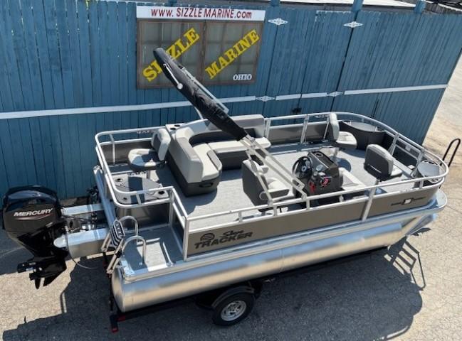 2026 Sun Tracker Bass Buggy 18 DLX pontoon boat with Mercury engine at Sizzle Marine.