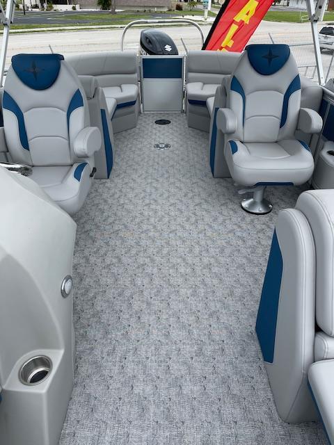 2025 Berkshire 22 RFX LE Tri-toon Pontoon interior with plush seating and modern design.