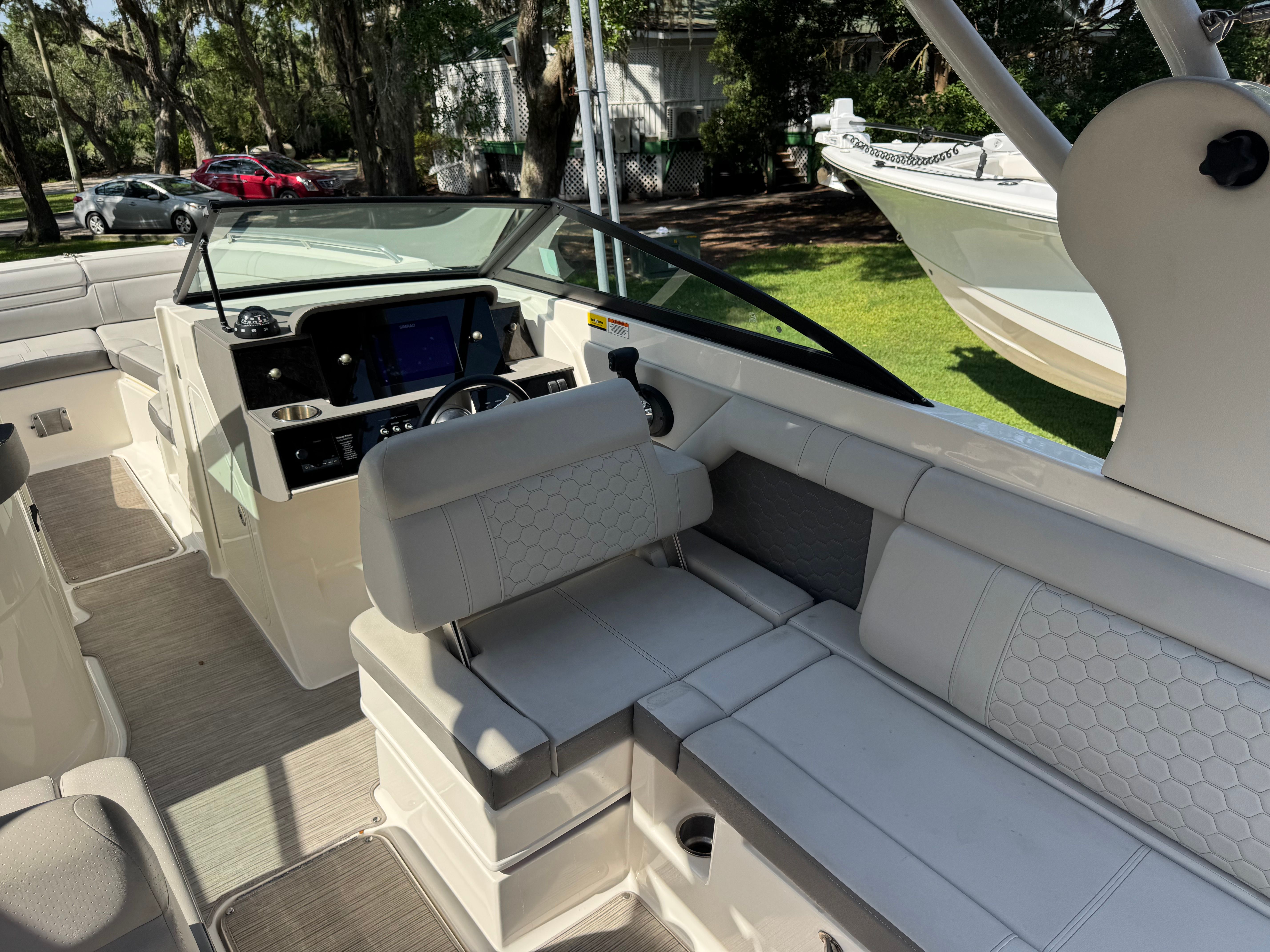 Interior of a 2020 Sea Ray SDX 270 Outboard boat.