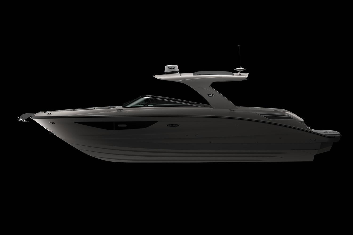 Manufacturer Provided Image: 2020 Sea Ray SLX 350 luxury motorboat side view.