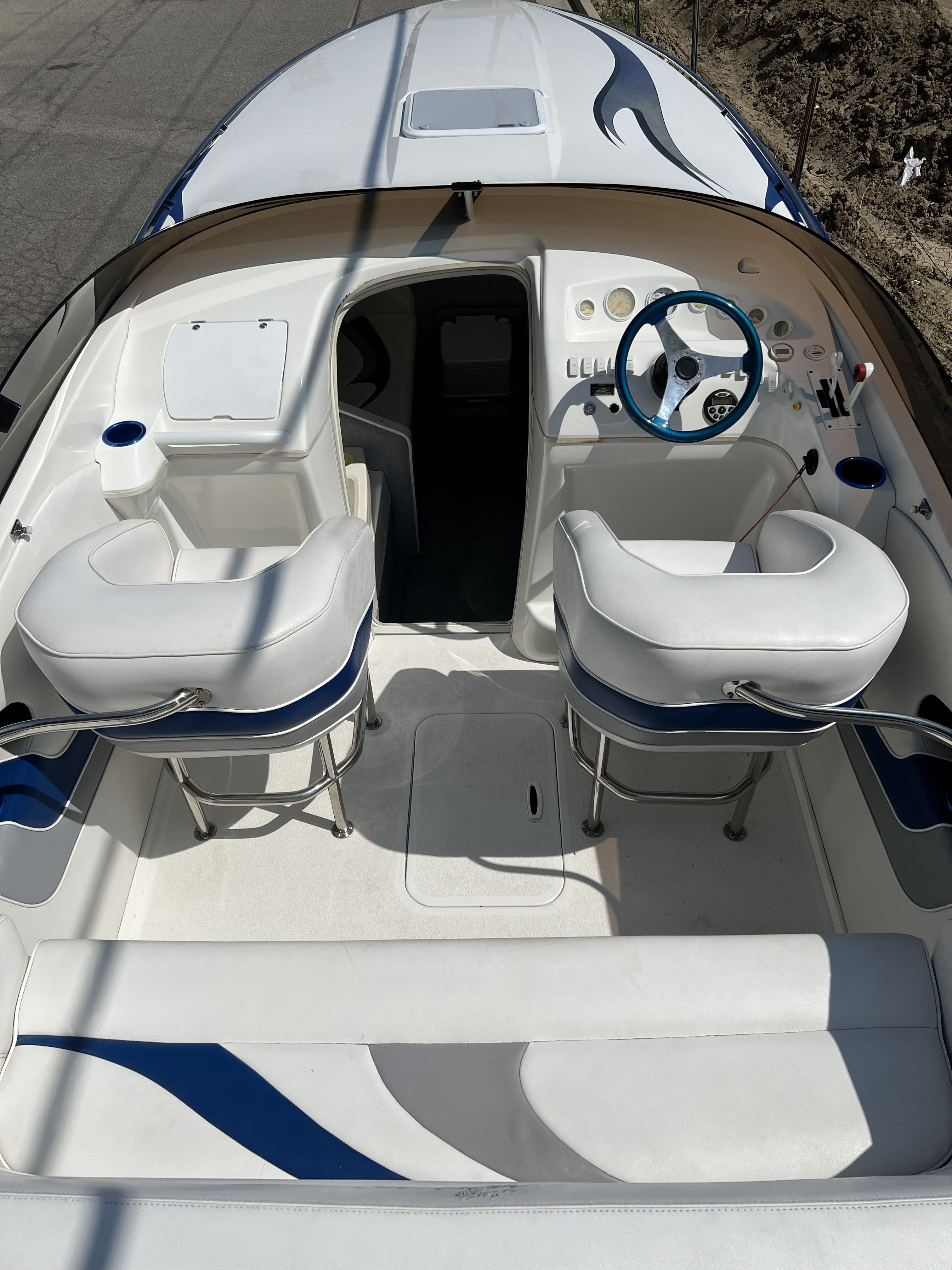 Interior of a 2007 Nordic Powerboats Heat with white seating.