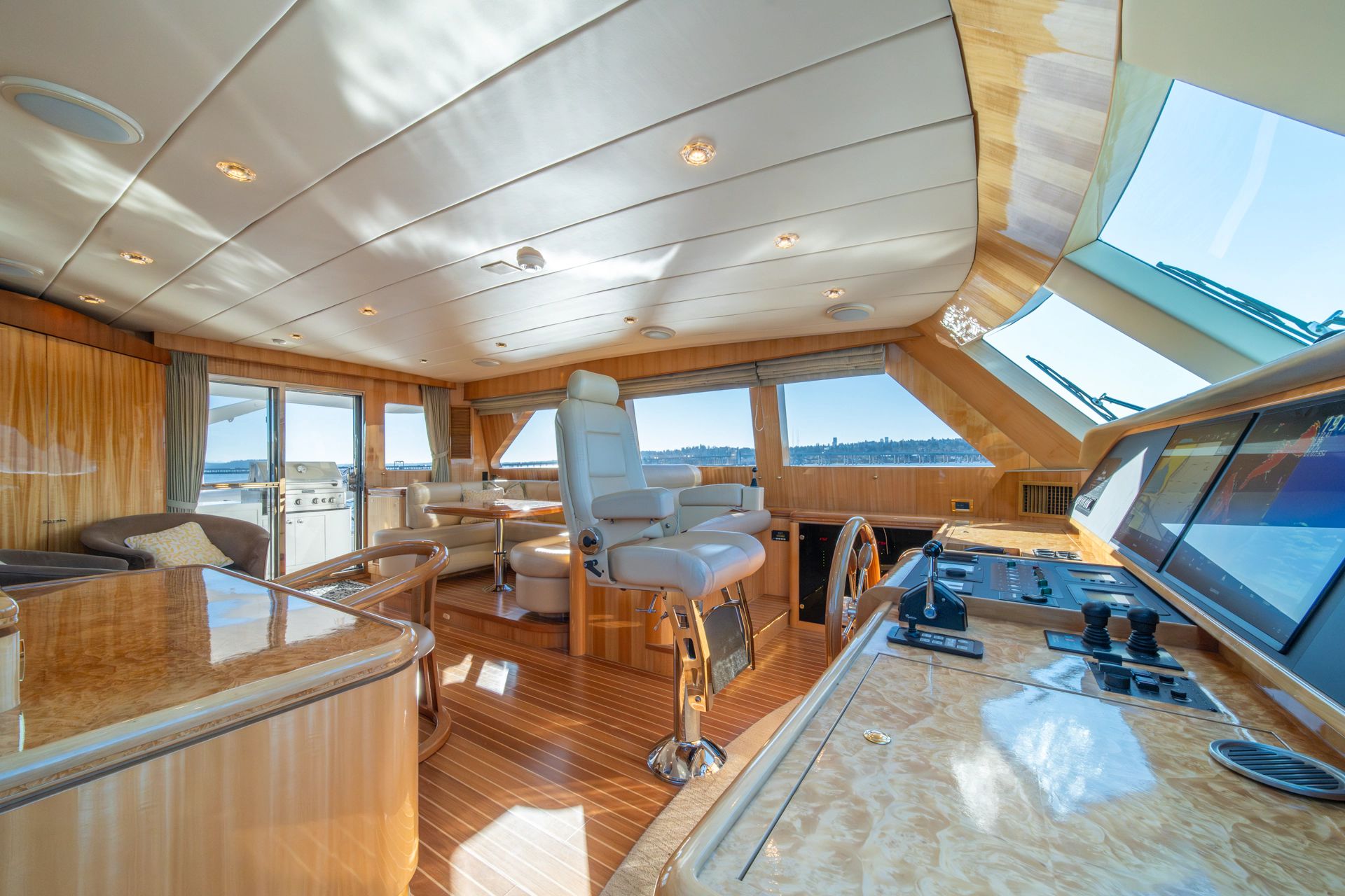 Luxurious interior of the 2005 Horizon 82 Skylounge yacht.
