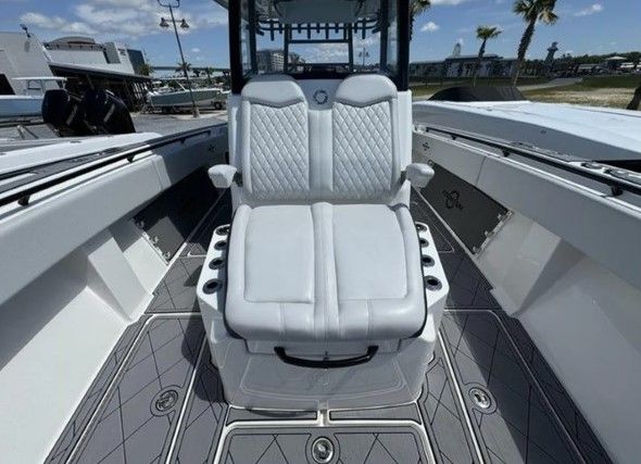 2023 Fountain 38 Tournament Edition boat with luxurious seating.