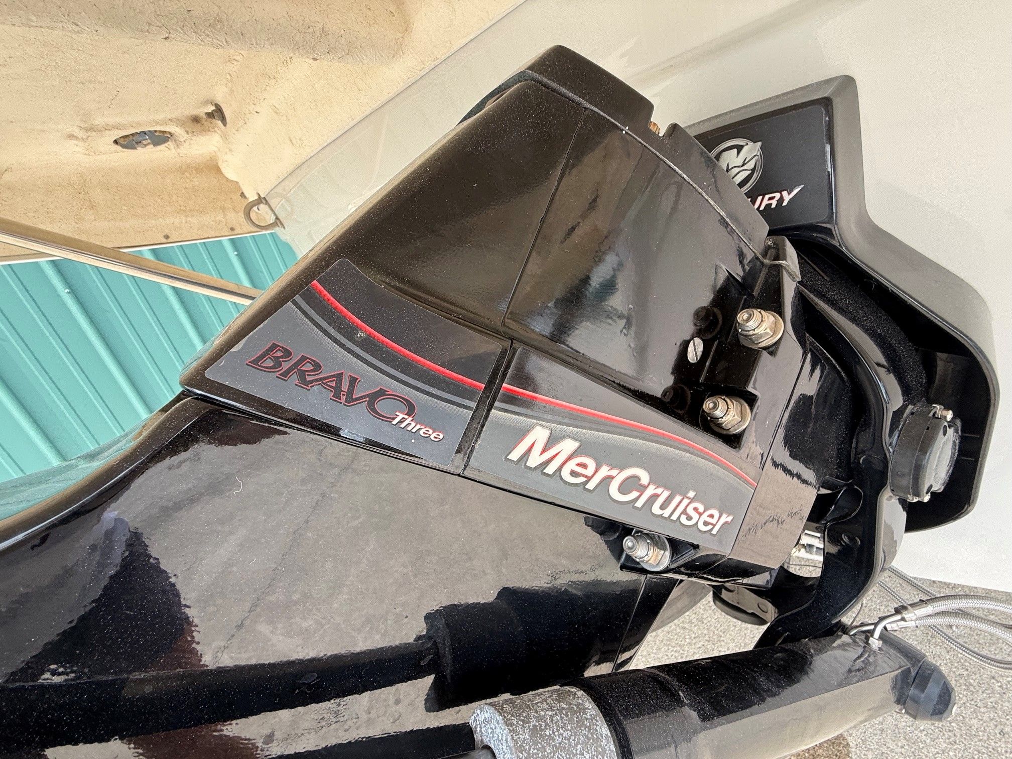 Close-up of a MerCruiser Bravo Three drive on a Crownline 252 EX boat.