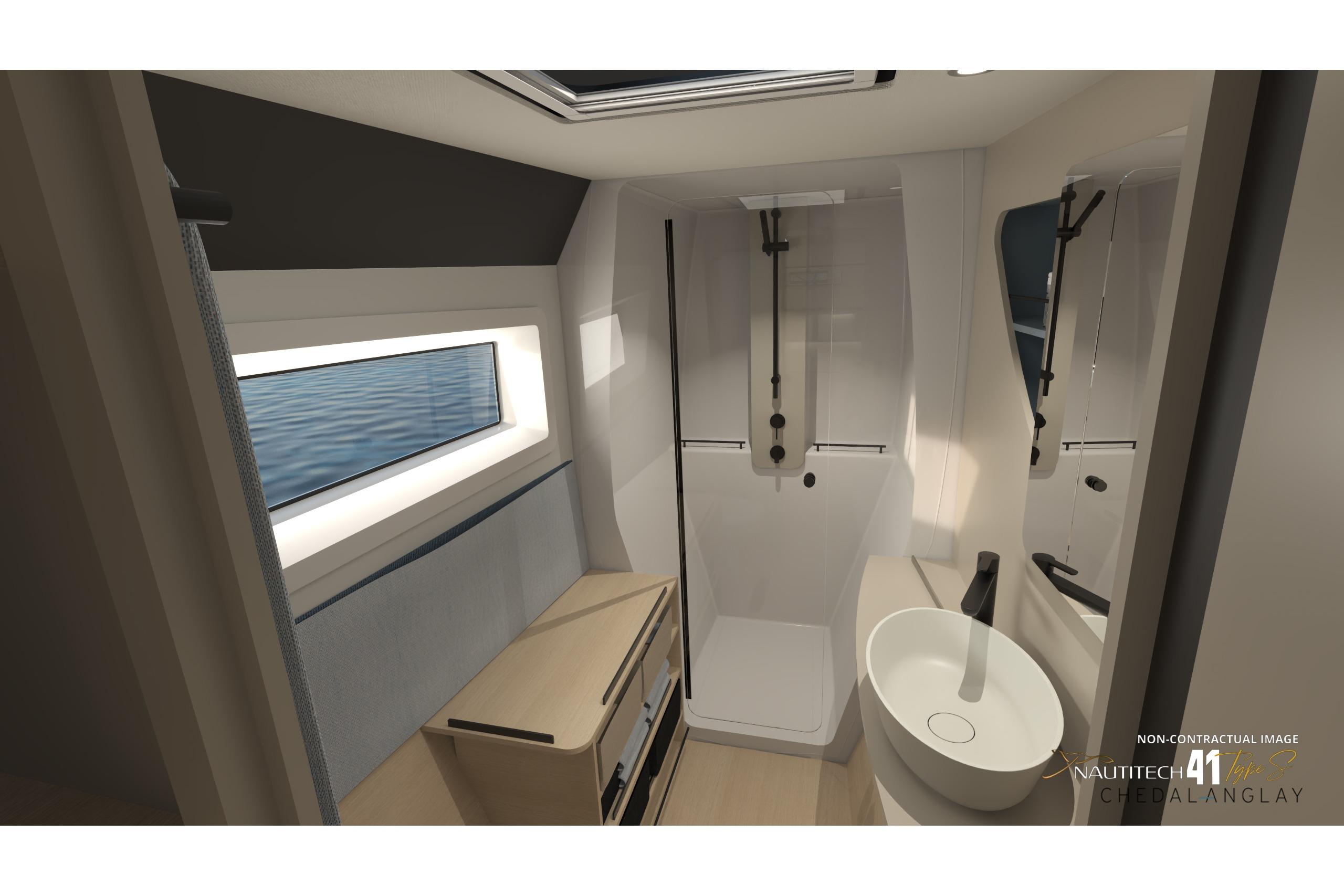 Modern bathroom in Nautitech 41 Type S, year 2026.