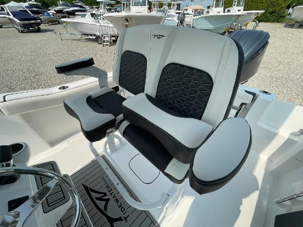2025 Tidewater 232 CC Adventure boat seats with modern design and comfortable padding.