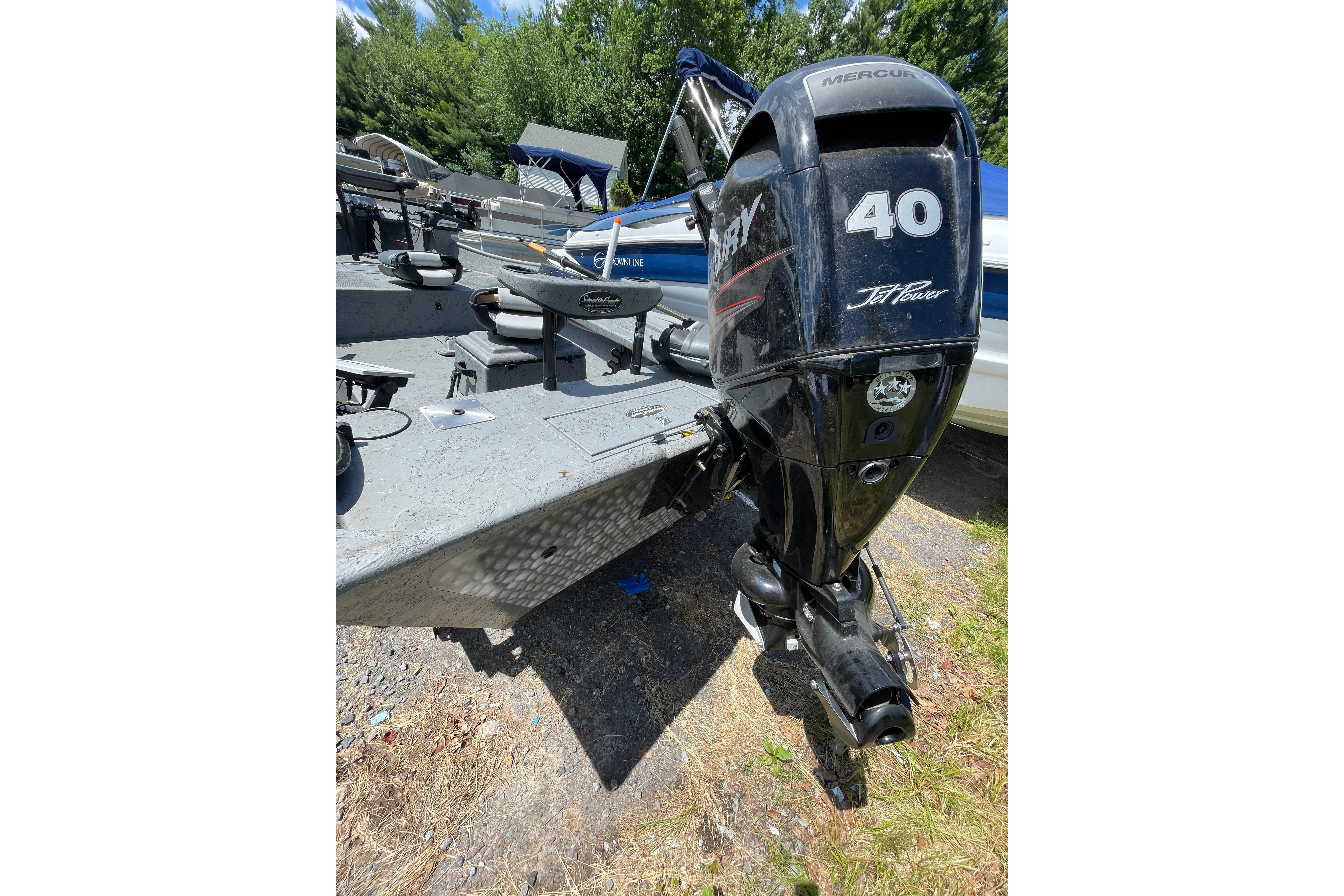 2018 StealthCraft 16 Power Drifter boat with Mercury 40 HP Jet motor.