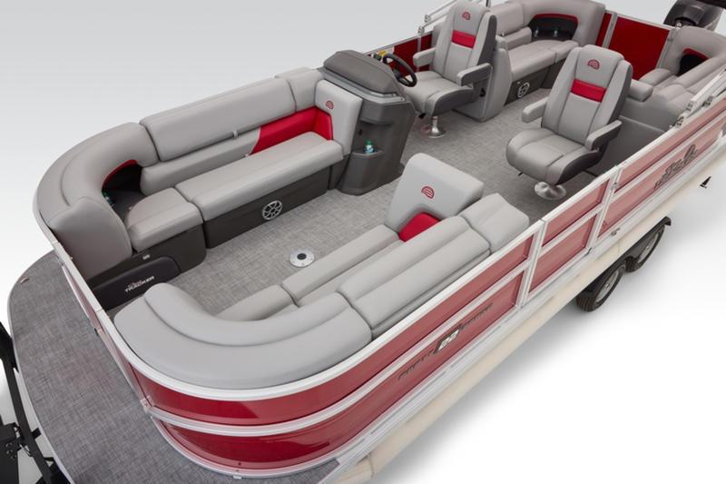 2026 Sun Tracker Party Barge 22 DLX pontoon boat with spacious seating and modern design.