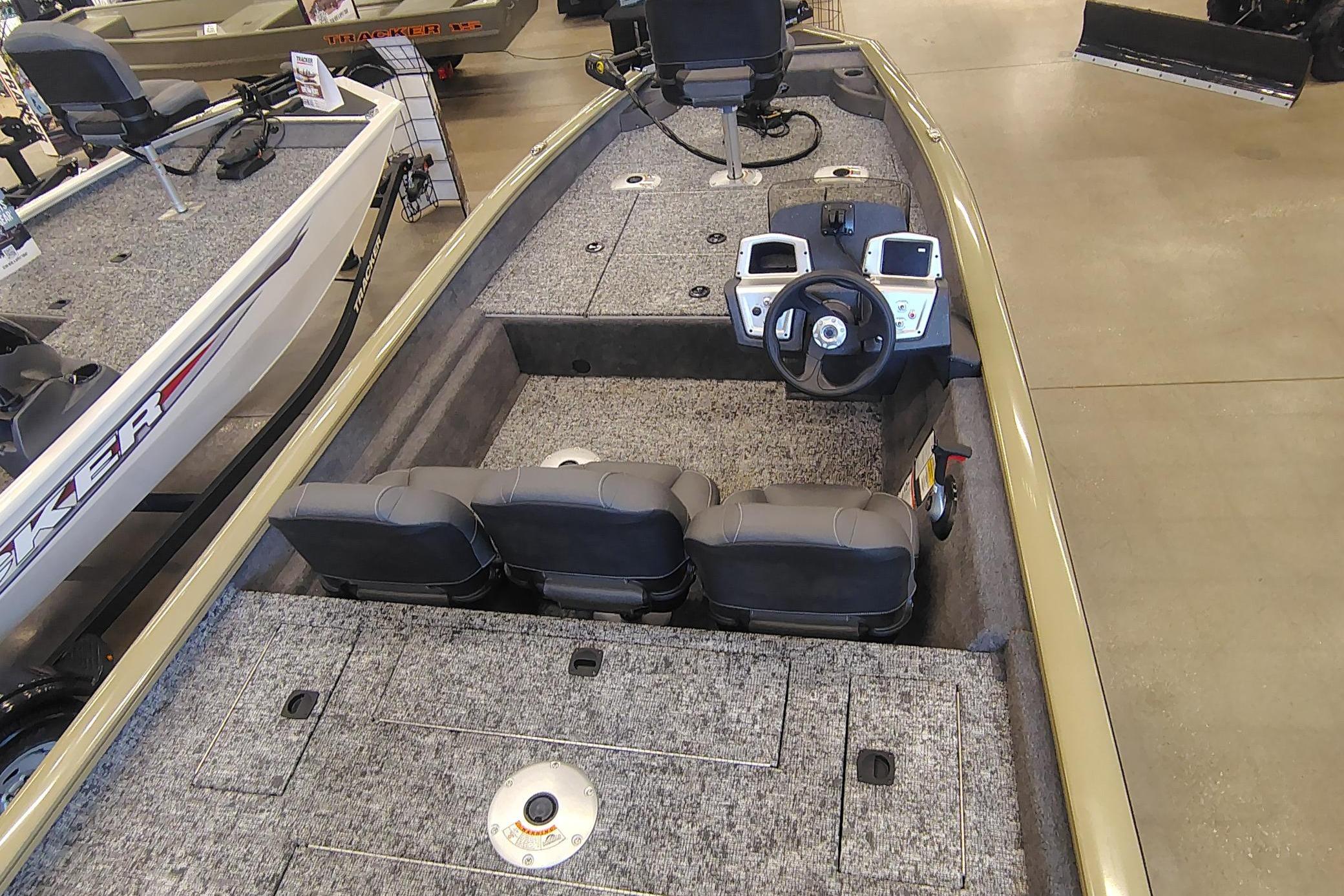 2026 Tracker Pro Team 175 Crappie Edition boat interior with seating and control panel.