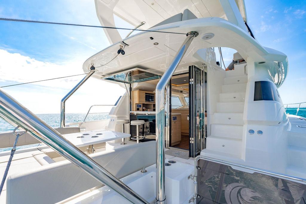 Luxurious 2024 Aquila 44 Yacht interior with modern design and ocean view.